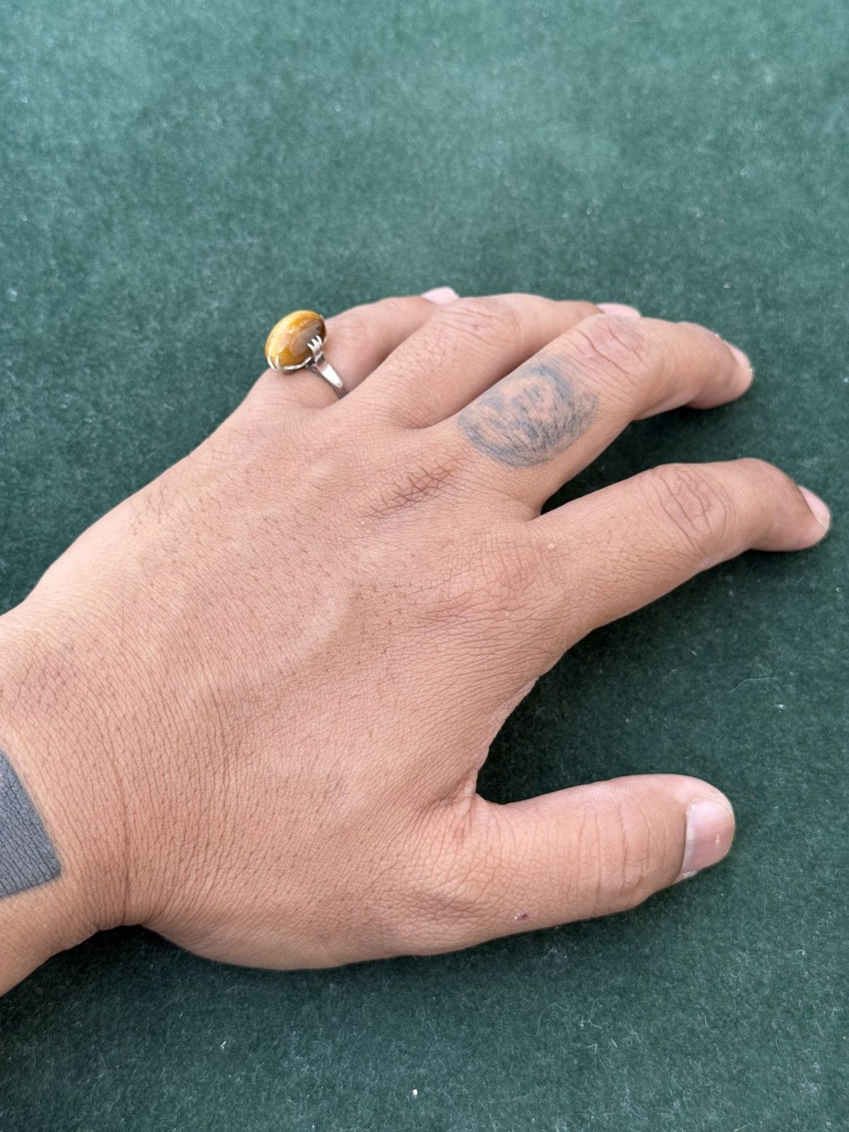 Vintage Vintage Sterling Silver Tiger's Eye Solitaire Ring Size ONE SIZE - 6 Thumbnail