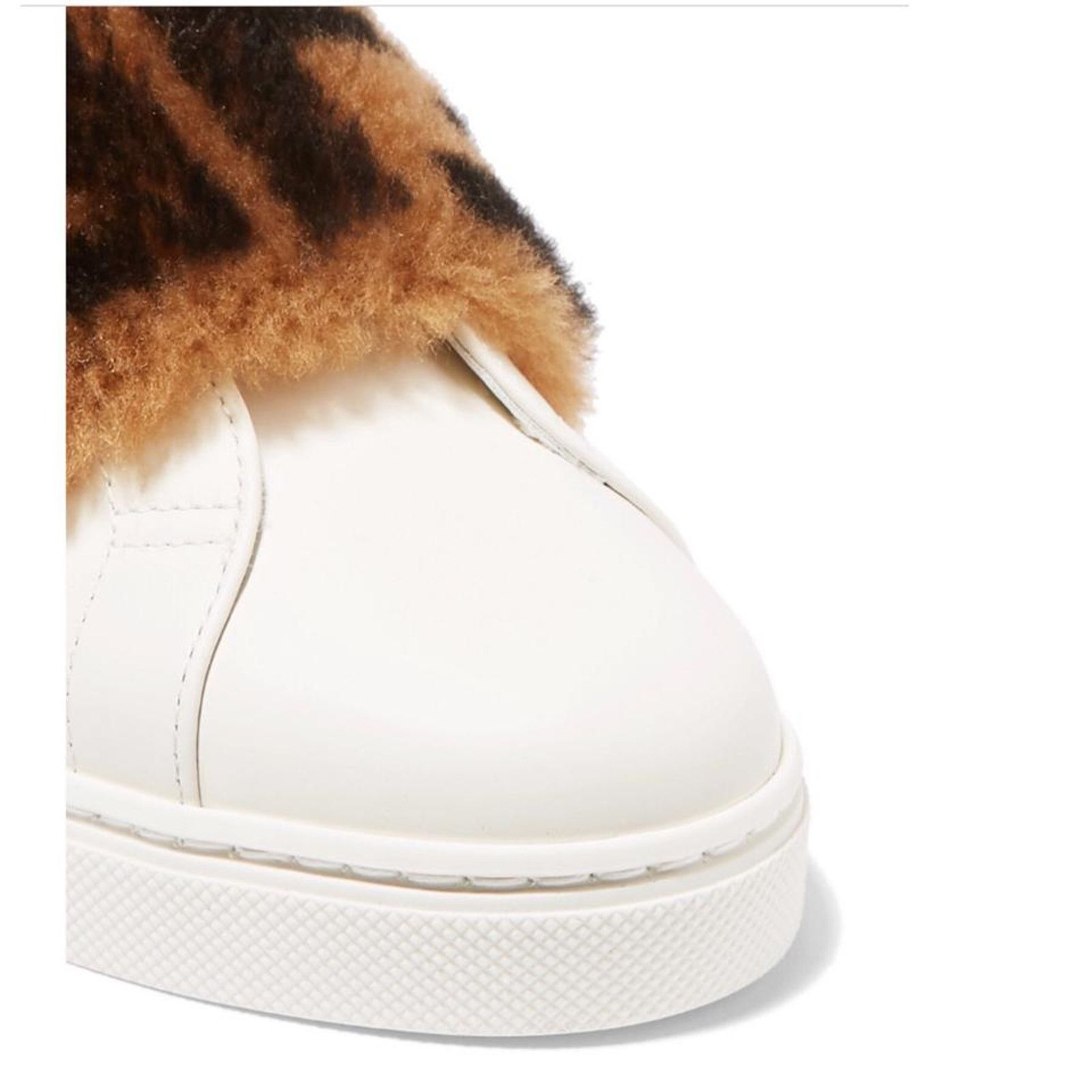 FENDI FF logo motif shearling fur panel leather sneakers 37