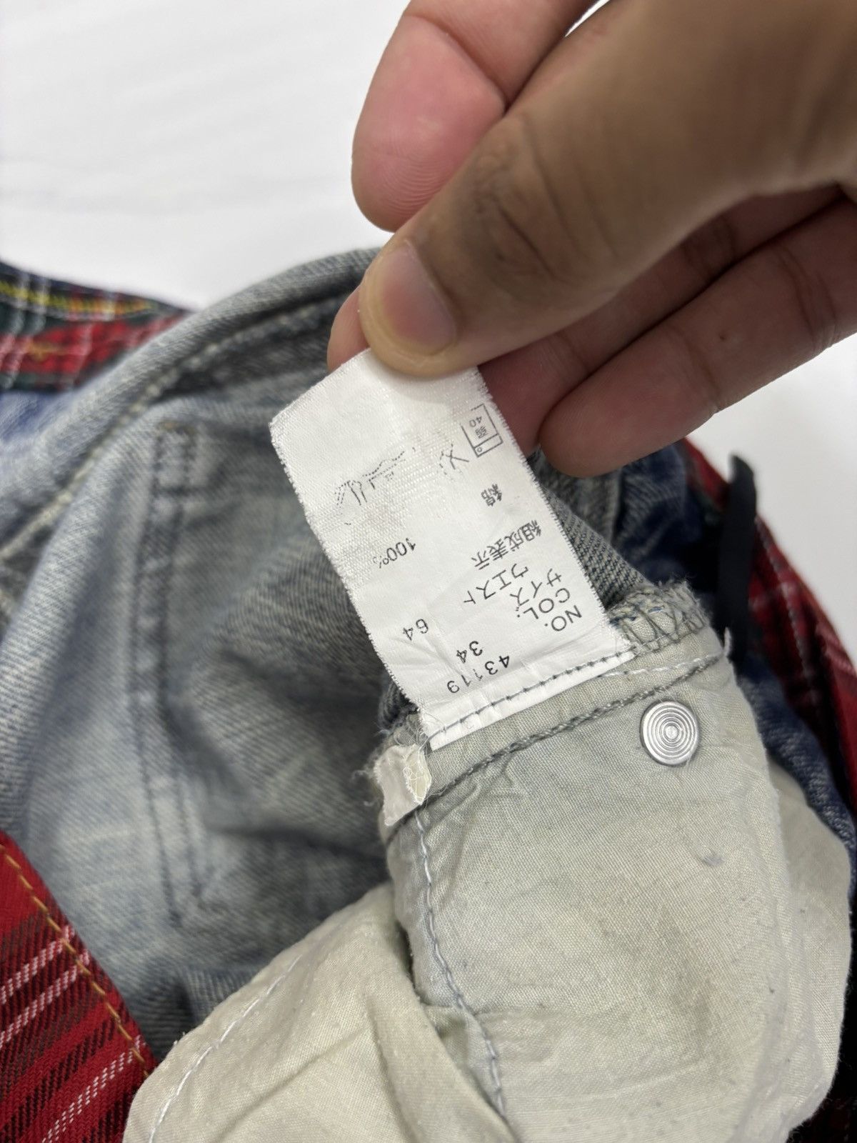 Hysteric Glamour × If Six Was Nine Red Tartan Checked Double Waist Jean Distressed Denim Size US 31 - 9 Thumbnail