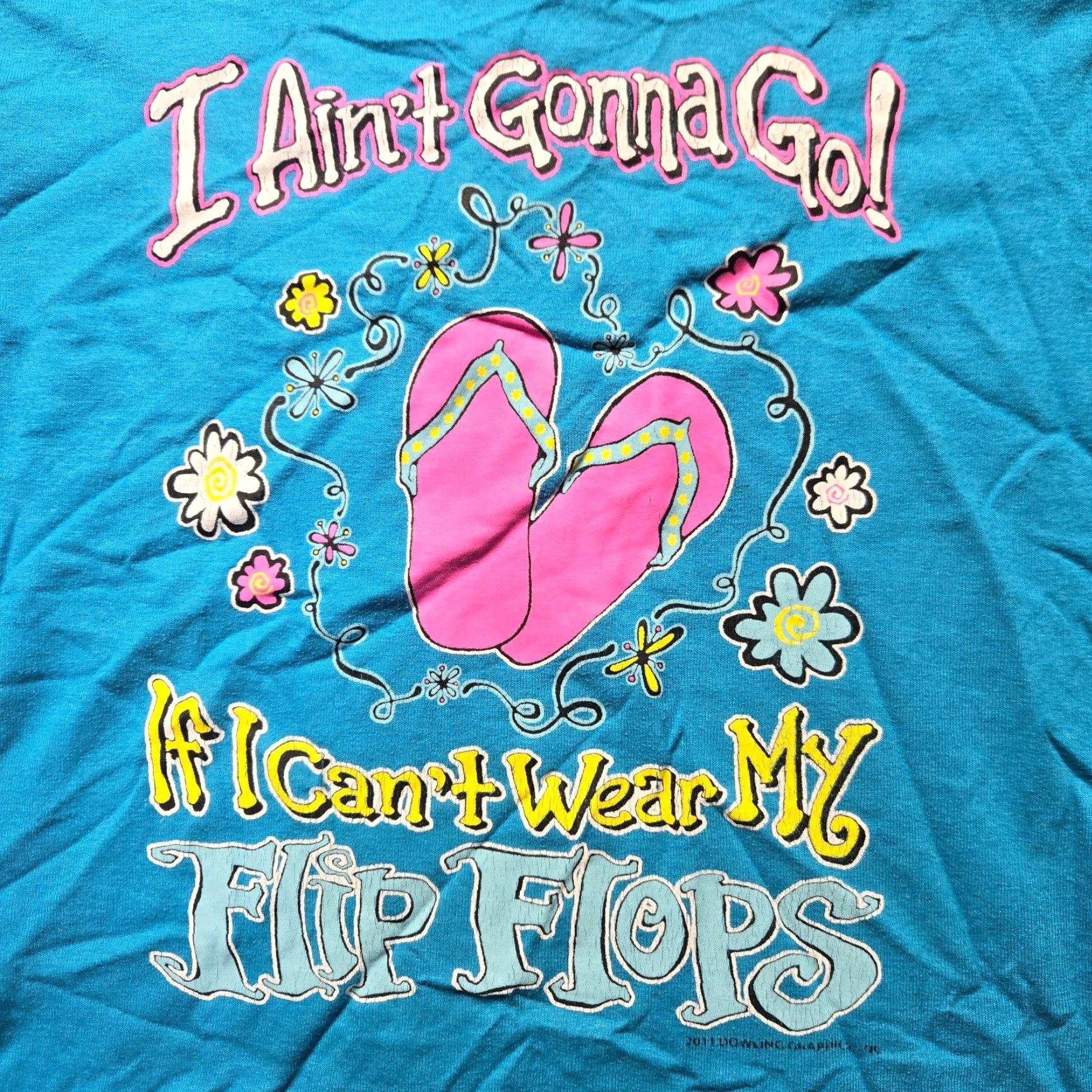 Vintage I Ain't Gonna Go If I Can't Wear My Flip Flops Short Sleeve T-Shirt L Large Blue Graphic Tee Women Shirt Size L / US 10 / IT 46 - 2 Thumbnail
