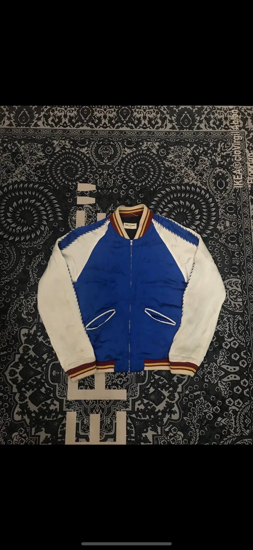 Saint Laurent Paris Saint Laurent Paris Blue silk baseball jacket Size US S / EU 44-46 / 1 - 1 Thumbnail