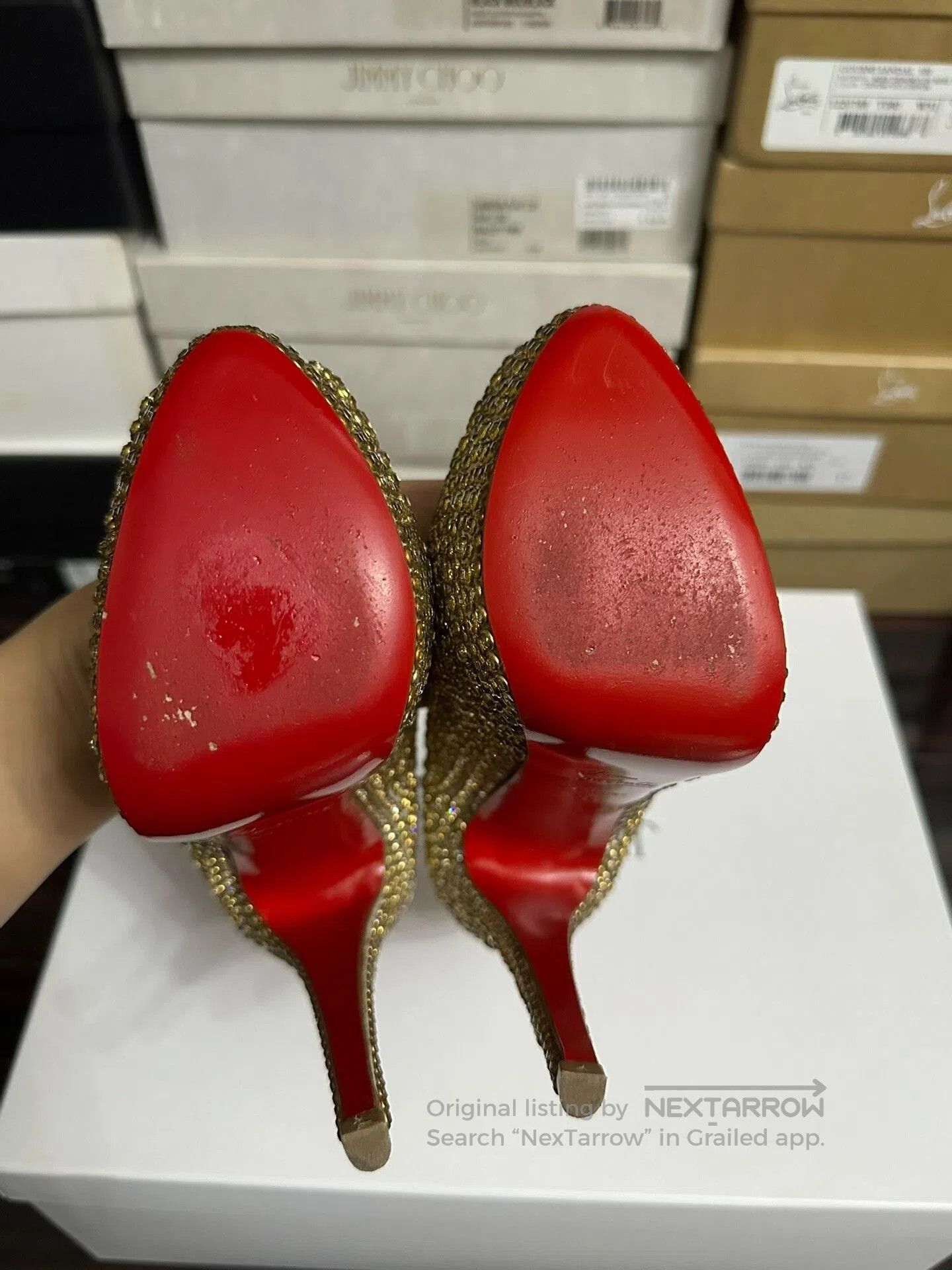 Christian Louboutin Christian Louboutin Gold Crystal Heels. Size US 4 / IT 34 - 8 Thumbnail