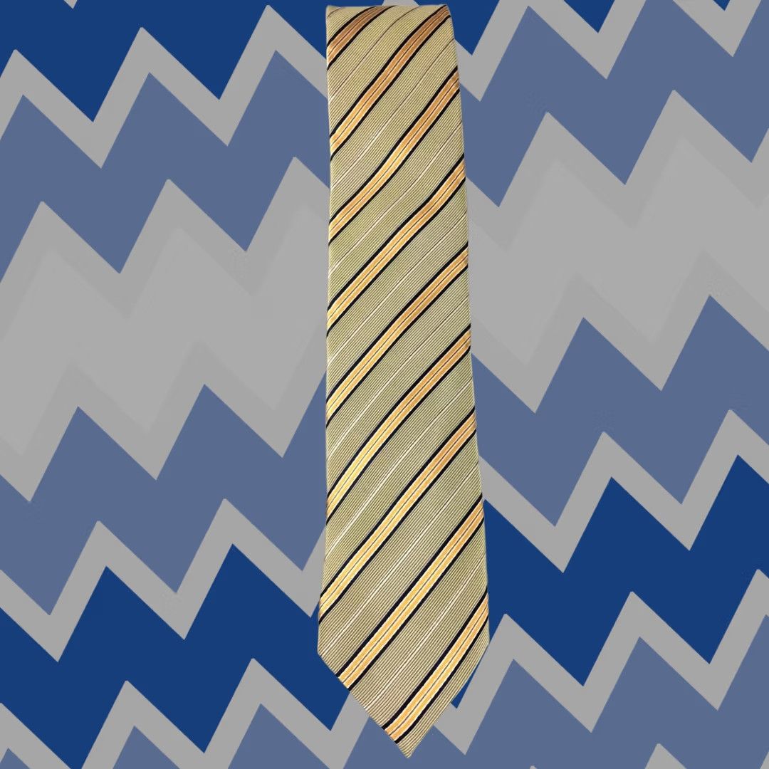 Vintage Byron Luxury Silk Tie Italy Striped Gold Mens 60" x 3" Style Exclusive British Size ONE SIZE - 1 Thumbnail