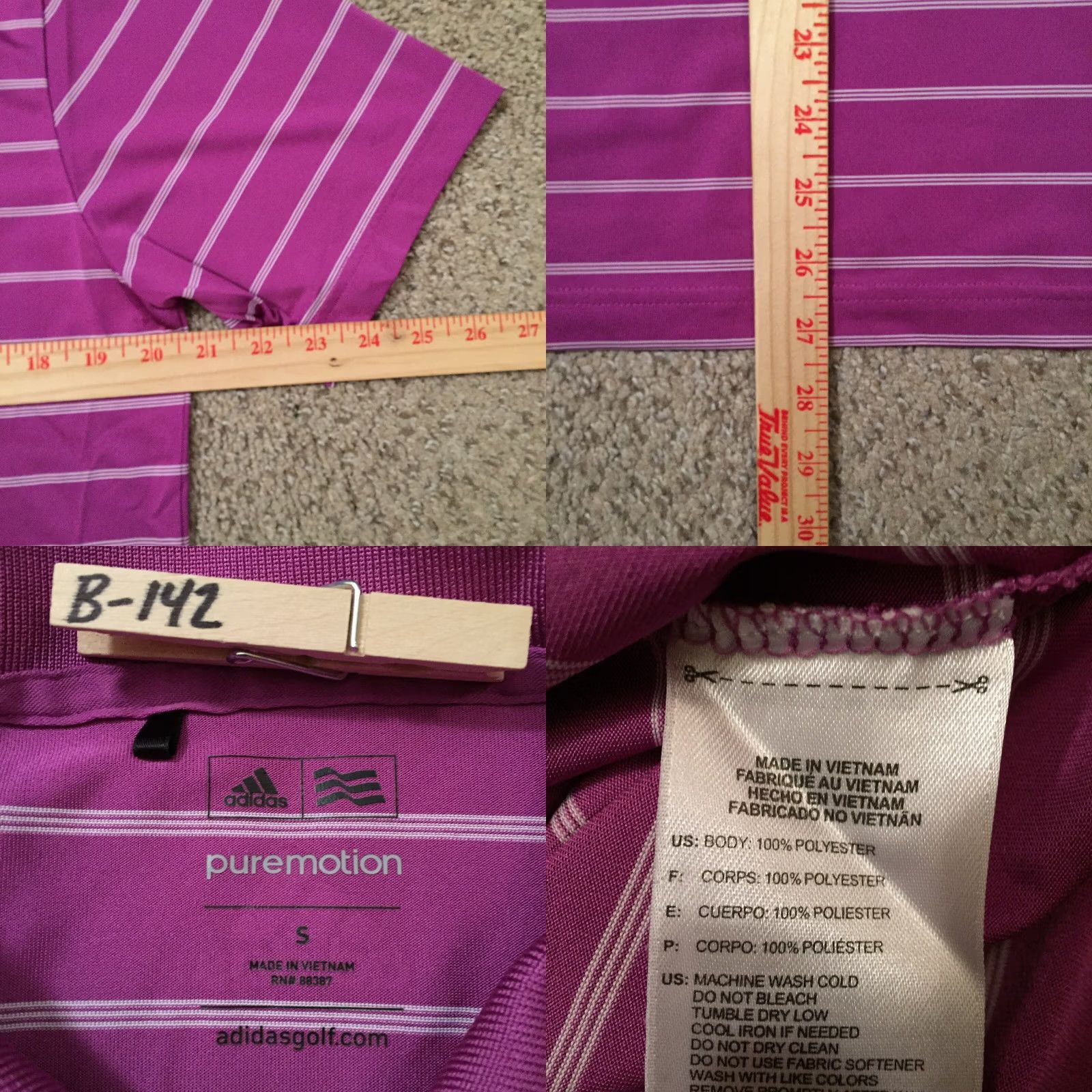 Adidas adidas Shirt Mens S Purple Polo Striped Short Sleeve Size US S / EU 44-46 / 1 - 8 Thumbnail