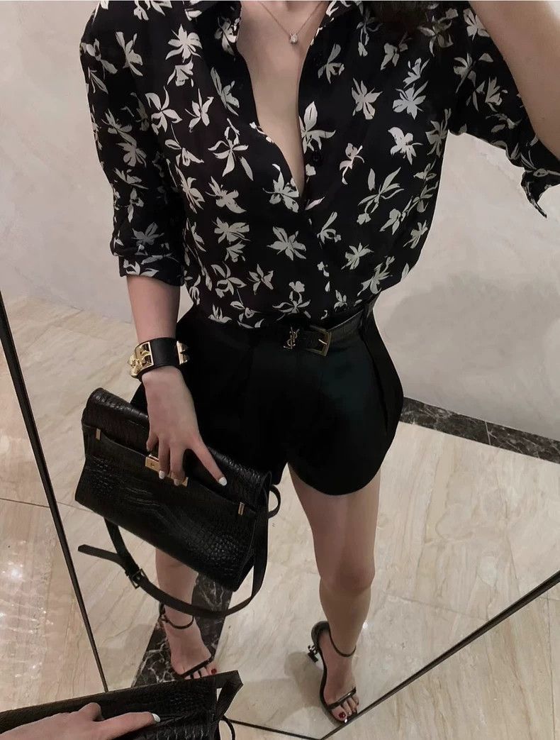 Saint Laurent Paris Saint Laurent Silk Floral Short Sleeve Shirt- Size US XL / EU 56 / 4 - 8 Thumbnail