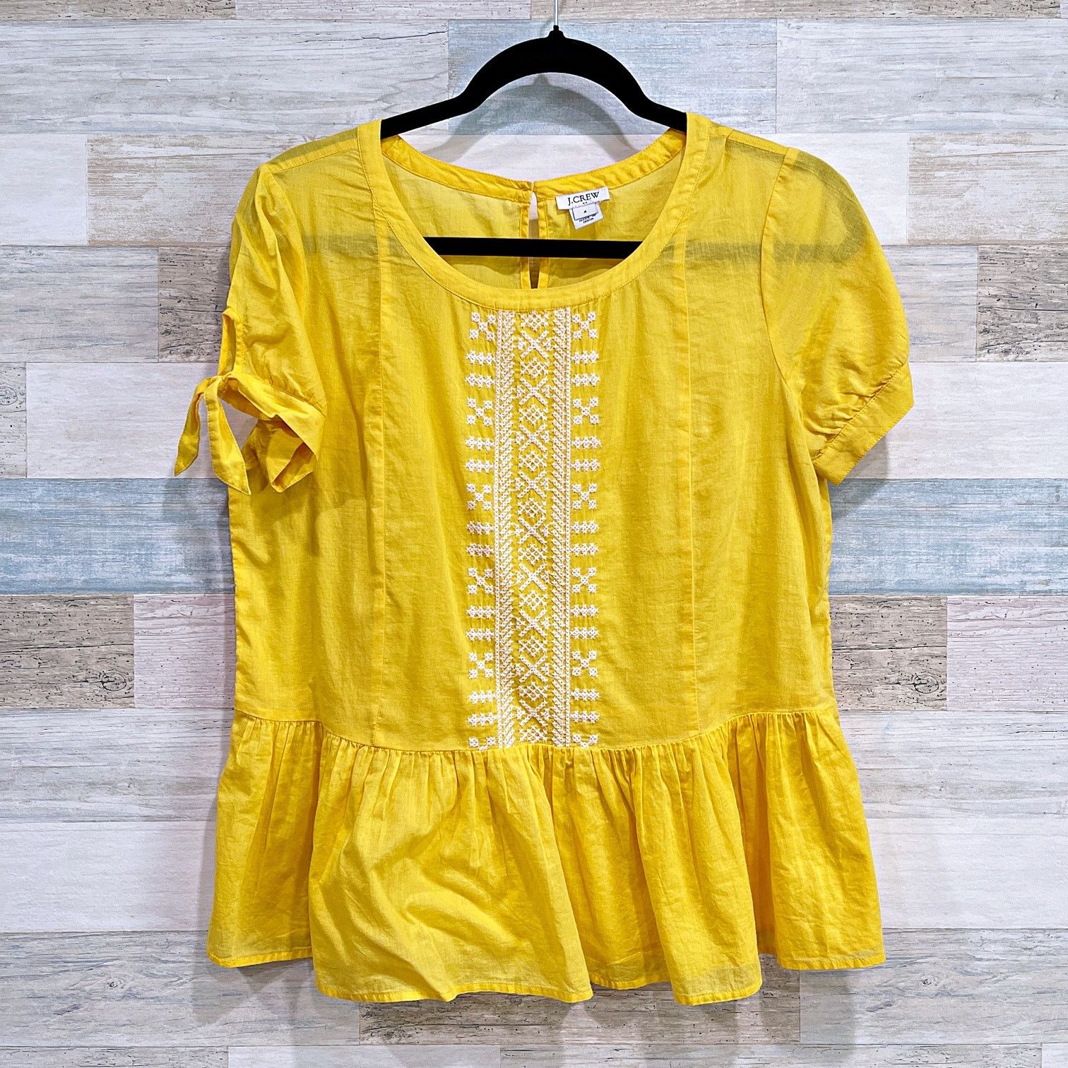 J.Crew J CREW Embroidered Peplum Top Yellow Womens 4 Size S / US 4 / IT 40 - 2 Thumbnail
