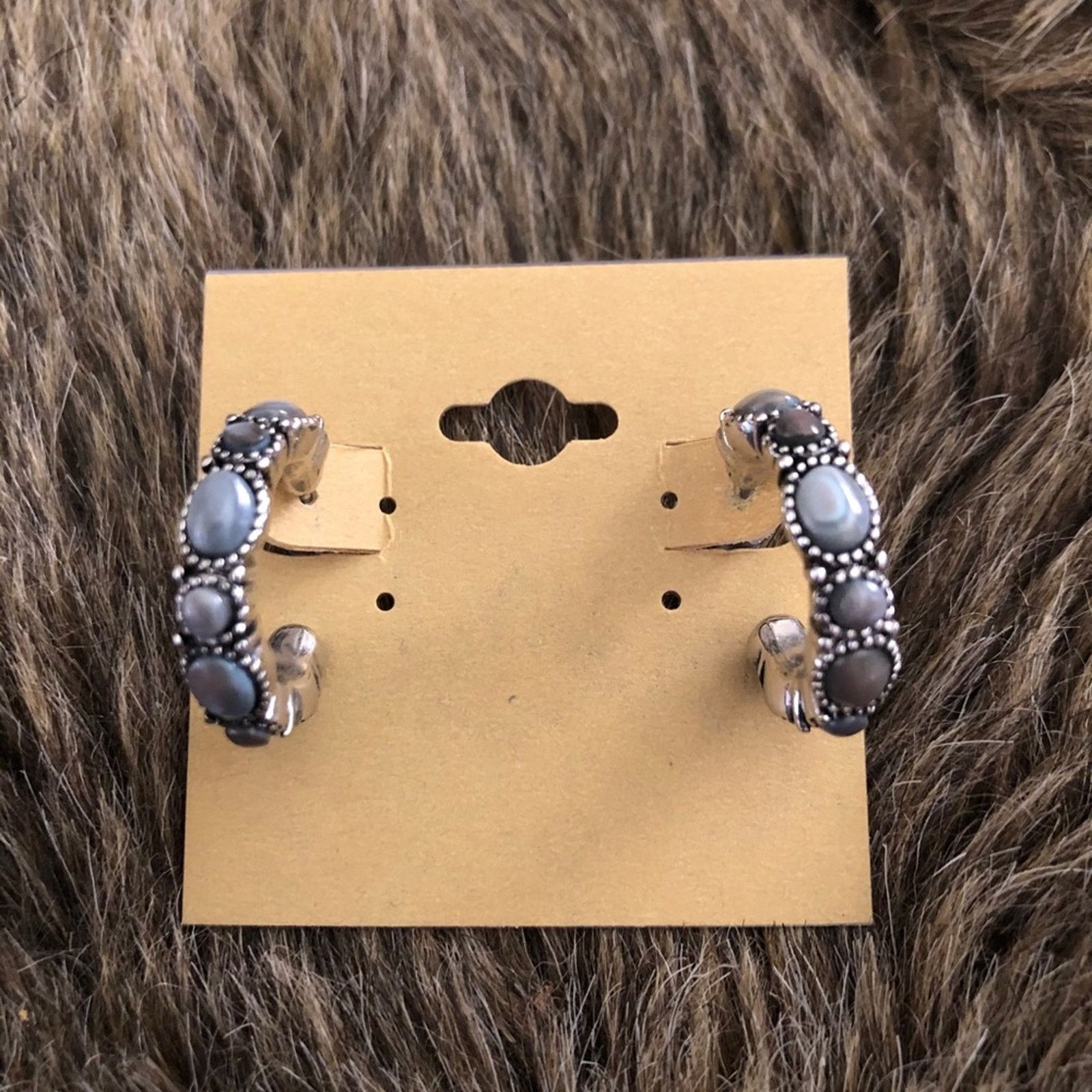 Vintage Vintage gray cabochon glass hoop pierced earrings Size ONE SIZE - 2 Thumbnail