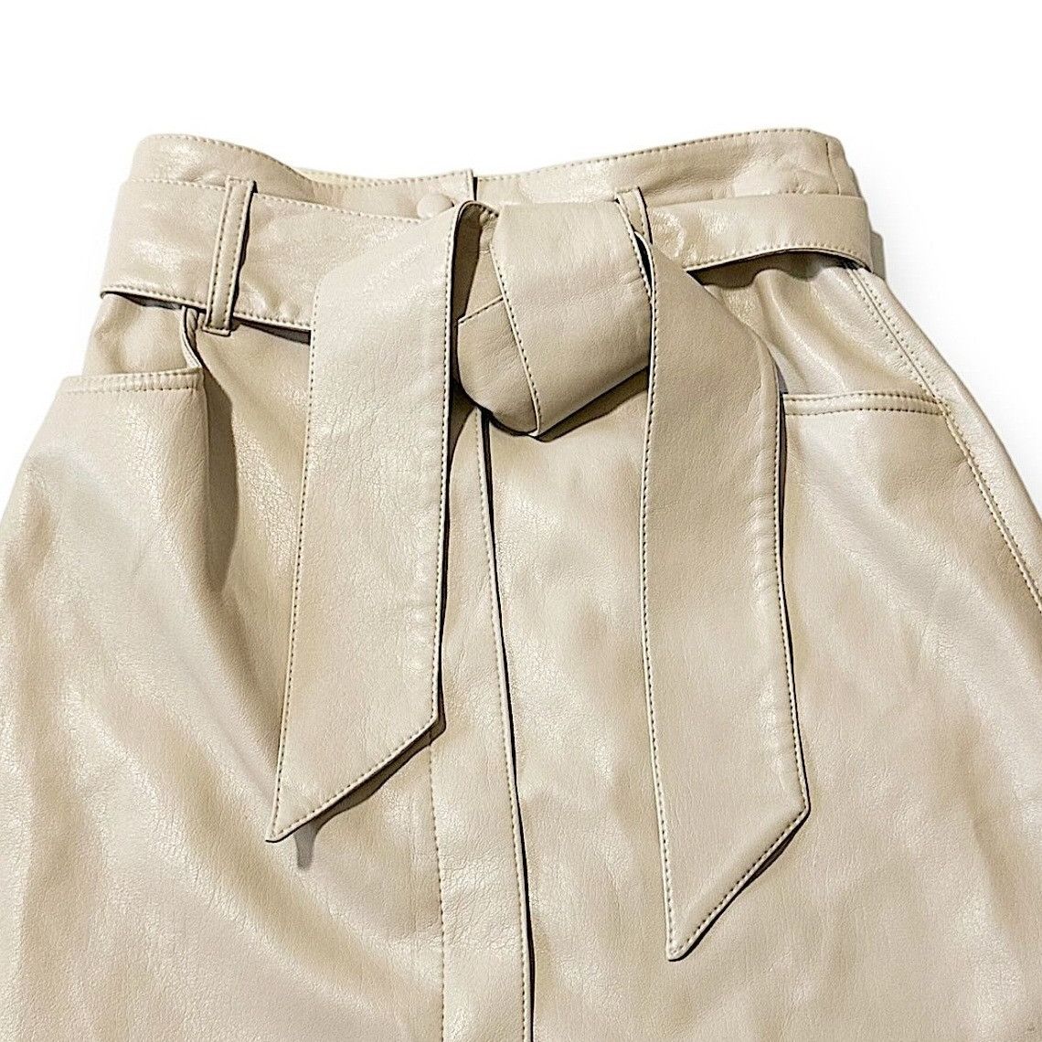 Nanushka Nanushka Cream Vegan Leather A-Line Belted Mini Skirt XS NWT Size 24" / US 00 / IT 34 - 10 Thumbnail