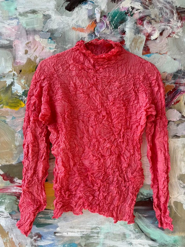 Issey Miyake Issey Miyake Pink pleated high-neck top T-shirt Size L / US 10 / IT 46 - 1 Thumbnail
