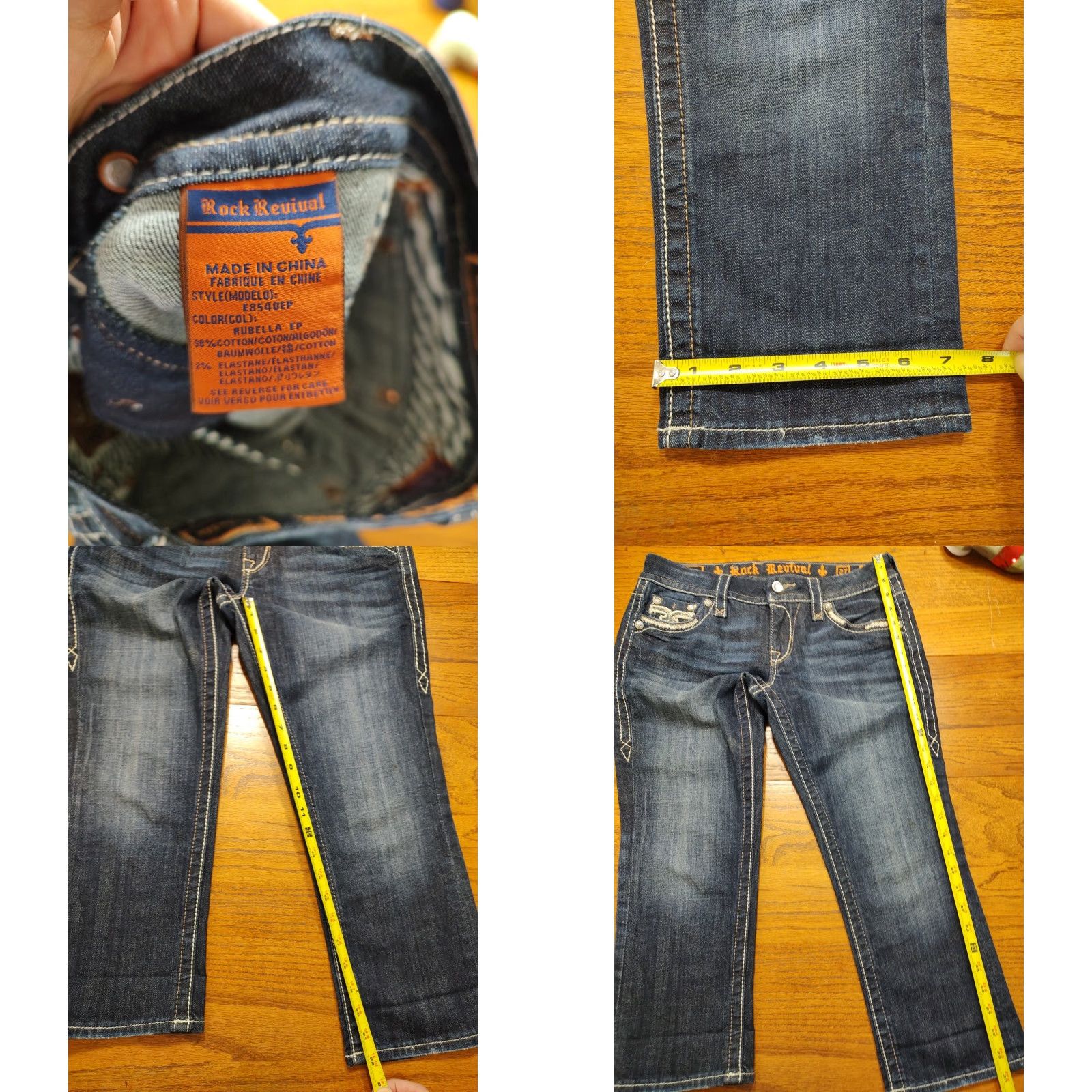 Vintage ROCK REVIVAL Womens Tag 27 Rubella Easy Capri Denim Blue Jeans Distress Pockets Size 27" / US 4 / IT 40 - 8 Thumbnail