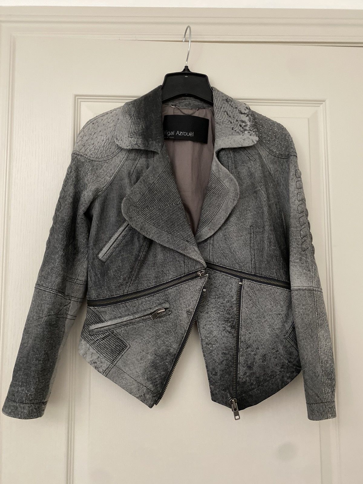 Vintage × Yigal Azrouel Yigal Azrouel distressed studded grey leather jacket sz 4 Size S / US 4 / IT 40 - 2 Thumbnail