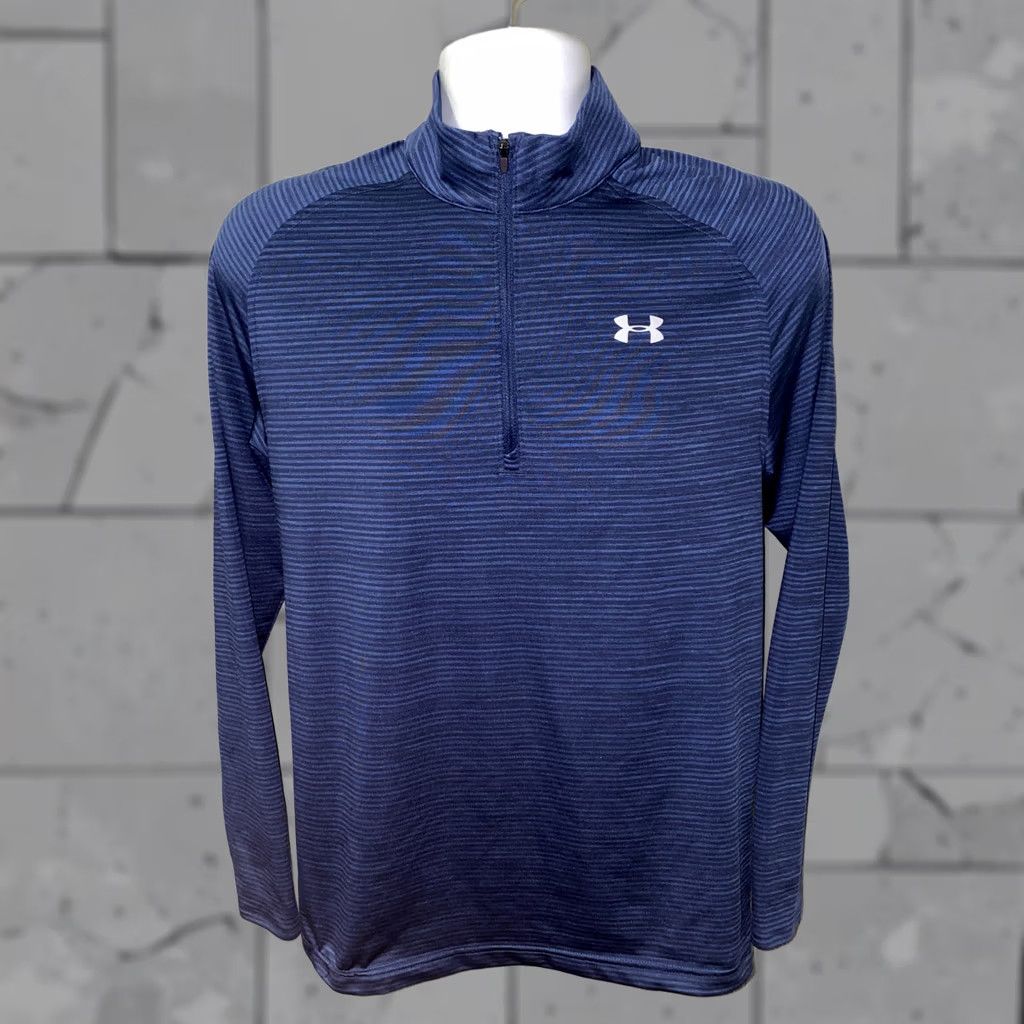 Under Armour Under Armour Mens Blue Striped 1/2 Zip Pullover Jacket S Mens Jacket Blue Striped Athletic 1/2 Zip Pullover Under Armour Mens Size S Size US S / EU 44-46 / 1 - 1 Thumbnail