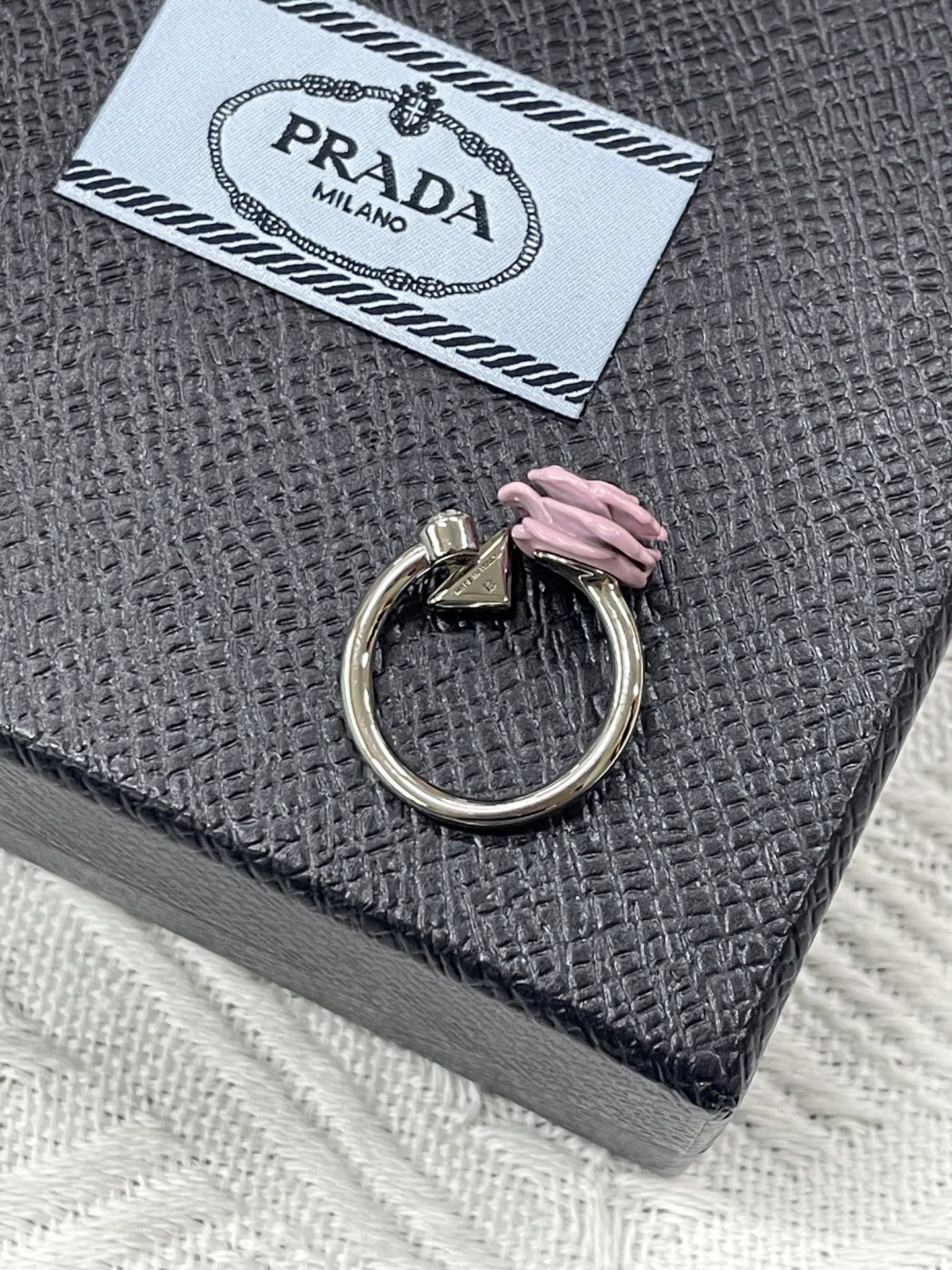Prada Prada Pink Rose Enamel Adjustable Ring Size ONE SIZE - 3 Thumbnail