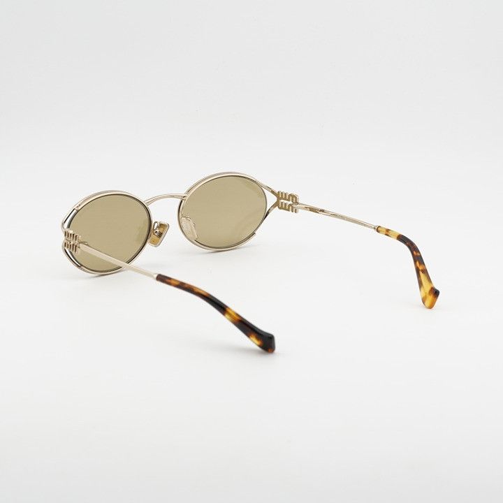 Miu Miu Miu Miu MU52YS ZVN10R Sunglasses Gold Oval Frame, Yellow Size ONE SIZE - 10 Thumbnail