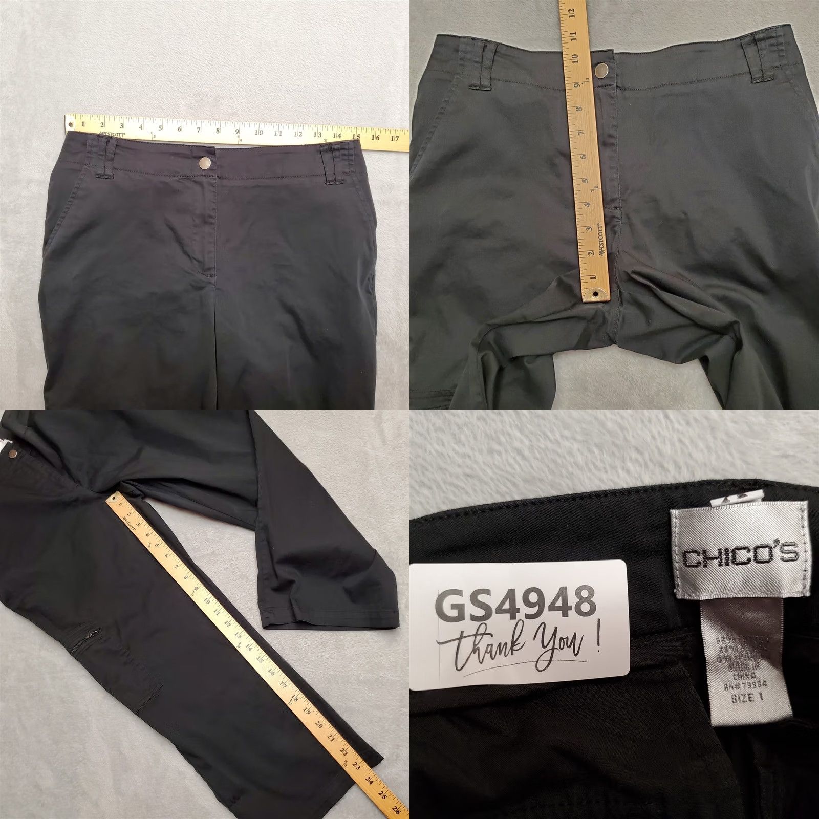 Vintage Chicos Pants Womens 8 Black Ankle Stretch Elastic Waistband Pants / 31 in Waist / 24 in Inseam / Cotton Blend / Pockets / Regular / Zip Size 30" / US 8 / IT 44 - 8 Thumbnail