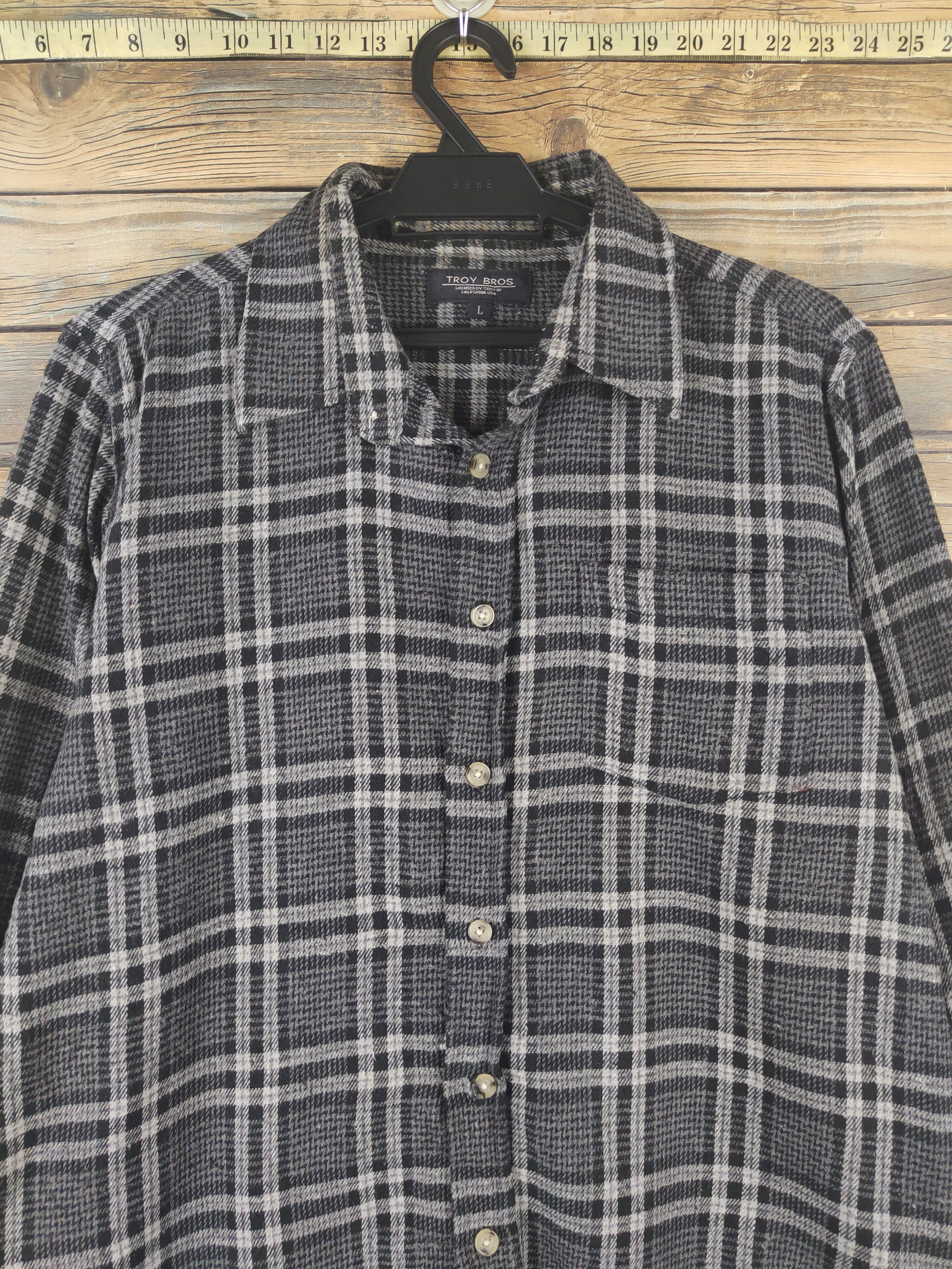 Homespun Knitwear × Japanese Brand × Vintage Retro Troy Bros Black Gray Long sleeves Button Up Shirts Size L / US 10 / IT 46 - 2 Thumbnail