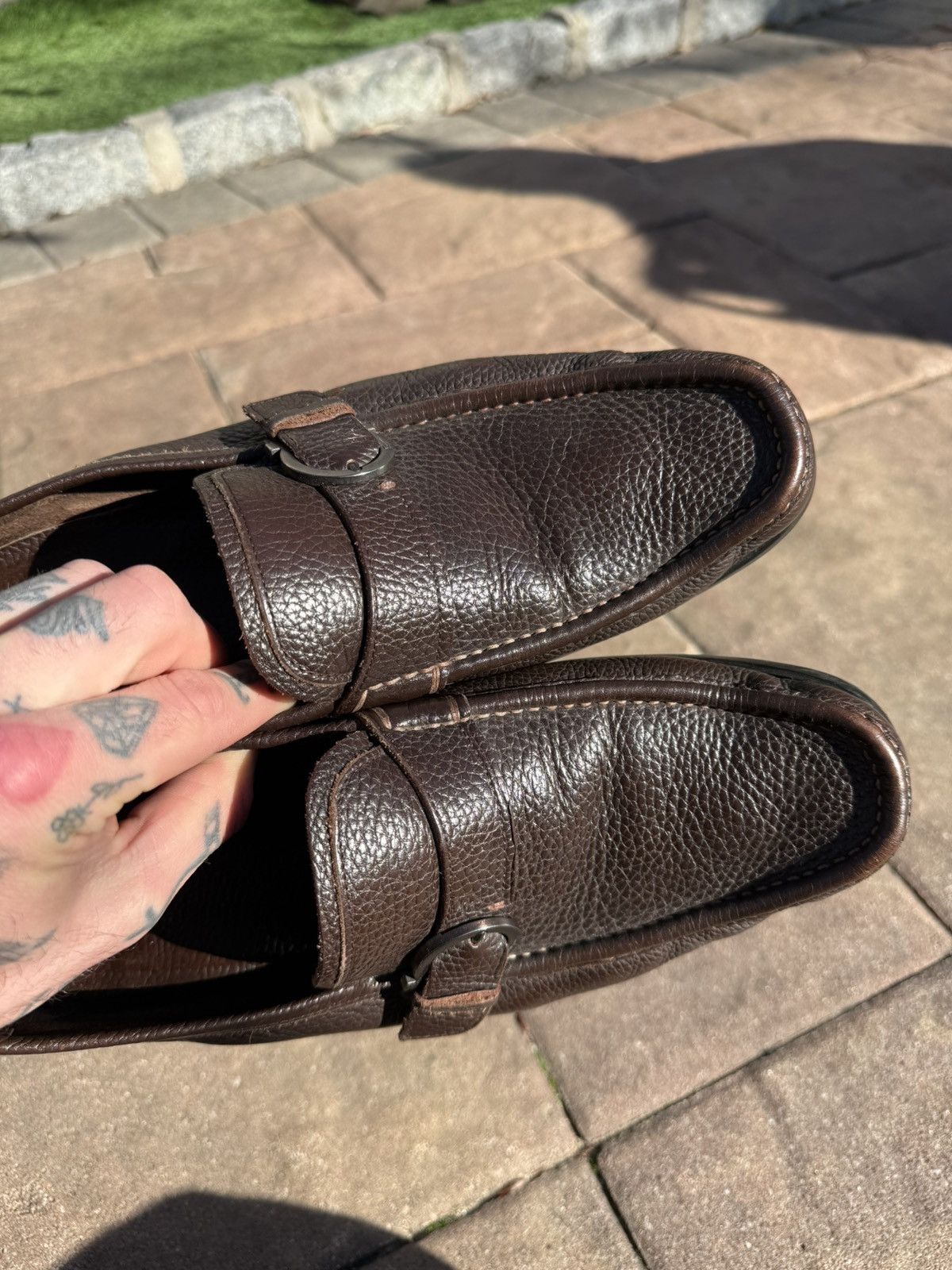 Salvatore Ferragamo Magnifico Gancini Brown Pebbled Loafers