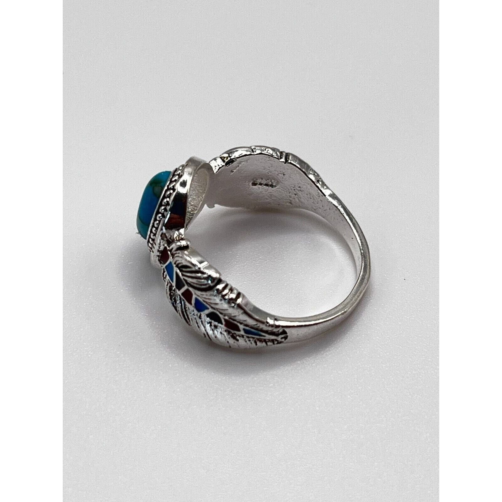 The Unbranded Brand Turquoise Elegance- 925 Sterling Oval Shape Ring Size 8 Size ONE SIZE - 4 Thumbnail