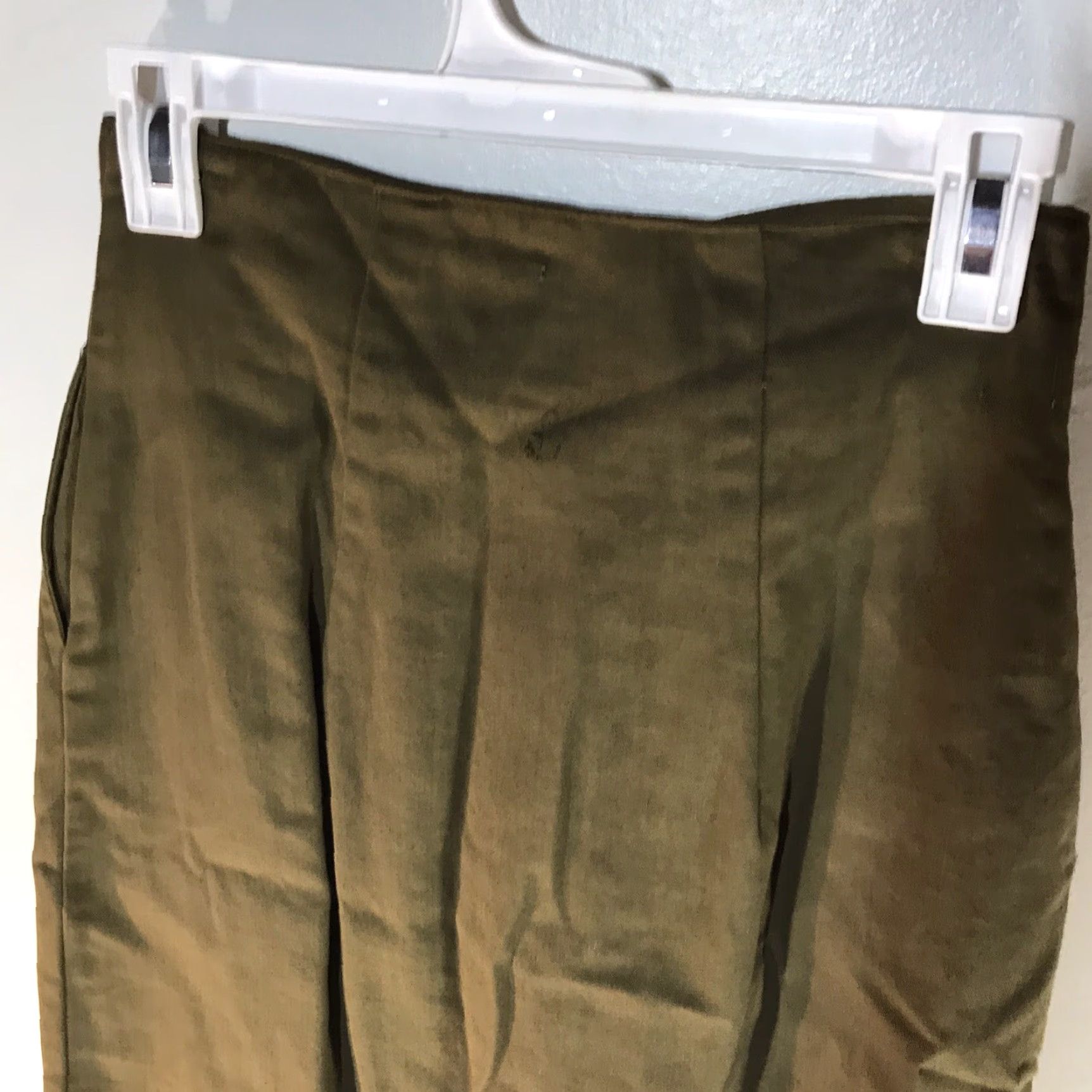Olive VINTAGE Clockwork Women's Midi Skirt Pleated High Waist Cotton Olive 80s City Preppy Fall Spring Summer Size 28" / US 6 / IT 42 - 5 Thumbnail