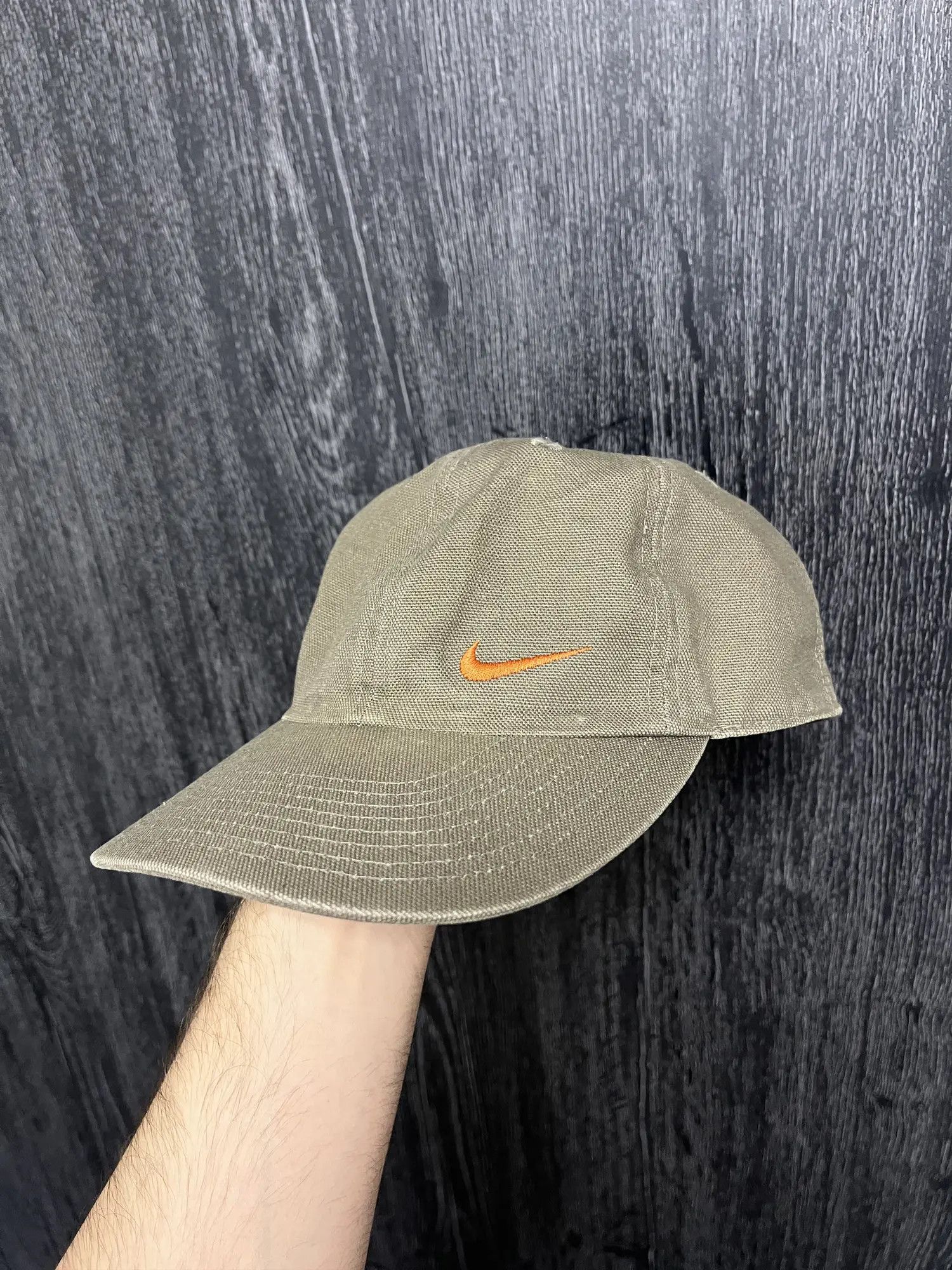 Nike 🧢 Vintage Nike Cap Olive Green Orange Swoosh Logo Strapback Size ONE SIZE - 2 Thumbnail