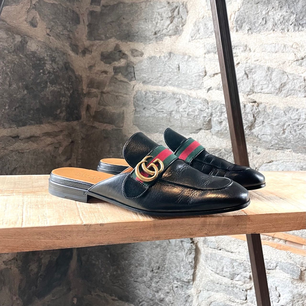 Gucci Gucci Black Leather Marmont GG Web Slippers Loafers Size US 9 / EU 42 - 1 Thumbnail