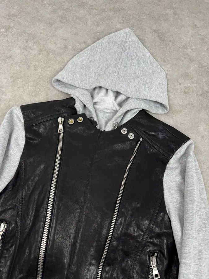 Balmain SS2019 Balmain Sample Grey & Black Horpist Leather Zip-Up Hooded Jacket Size US S / EU 44-46 / 1 - 7 Thumbnail