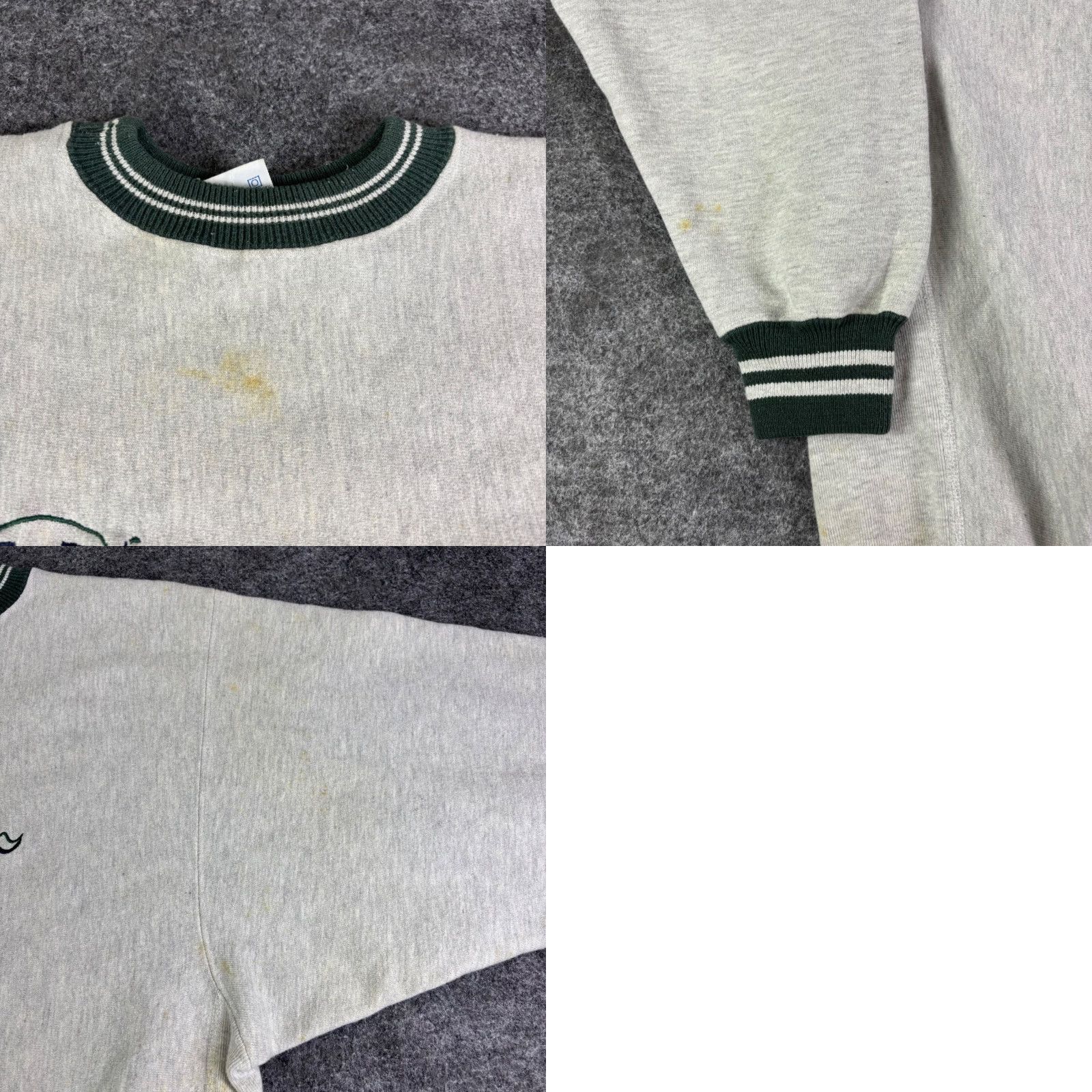 Champion VINTAGE Champion Sweatshirt XX-Large Gray Green Trim Logo Spell Out Crew Neck Long Sleeve Ribbed Preshrunk Logo Embroidered College Reverse Weave Men Size US XXL / EU 58 / 5 - 8 Thumbnail