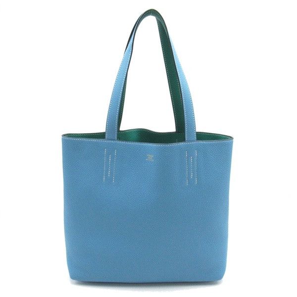 image of Hermes Clemence Double Sens 28 Reversible Tote in Blue, Women's