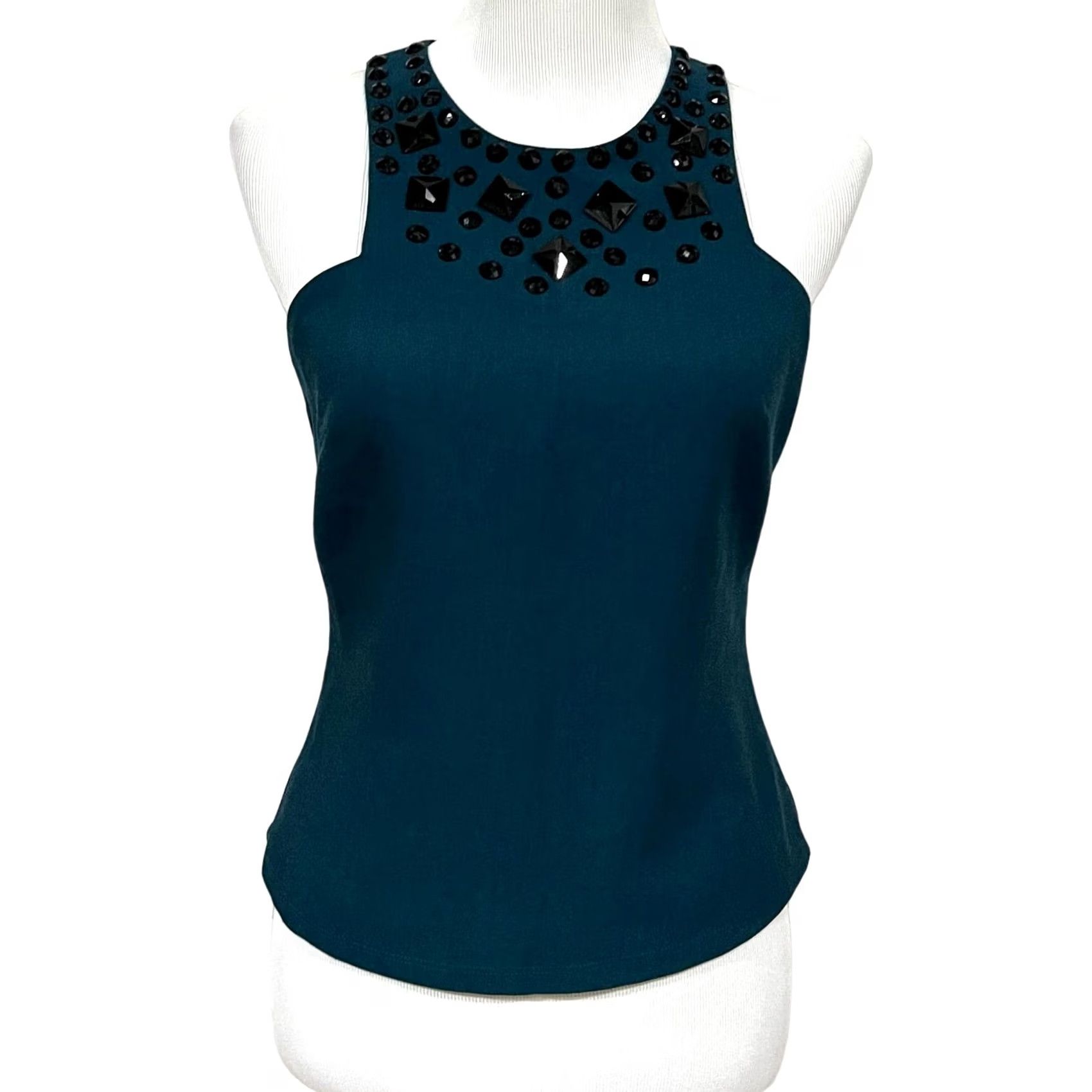 Griffin Annie Griffin Beaded Sleeveless Top Teal Blue Sz 6 Womens Blouse Fitted Tank Short Sleeveless Size M / US 6-8 / IT 42-44 - 2 Thumbnail