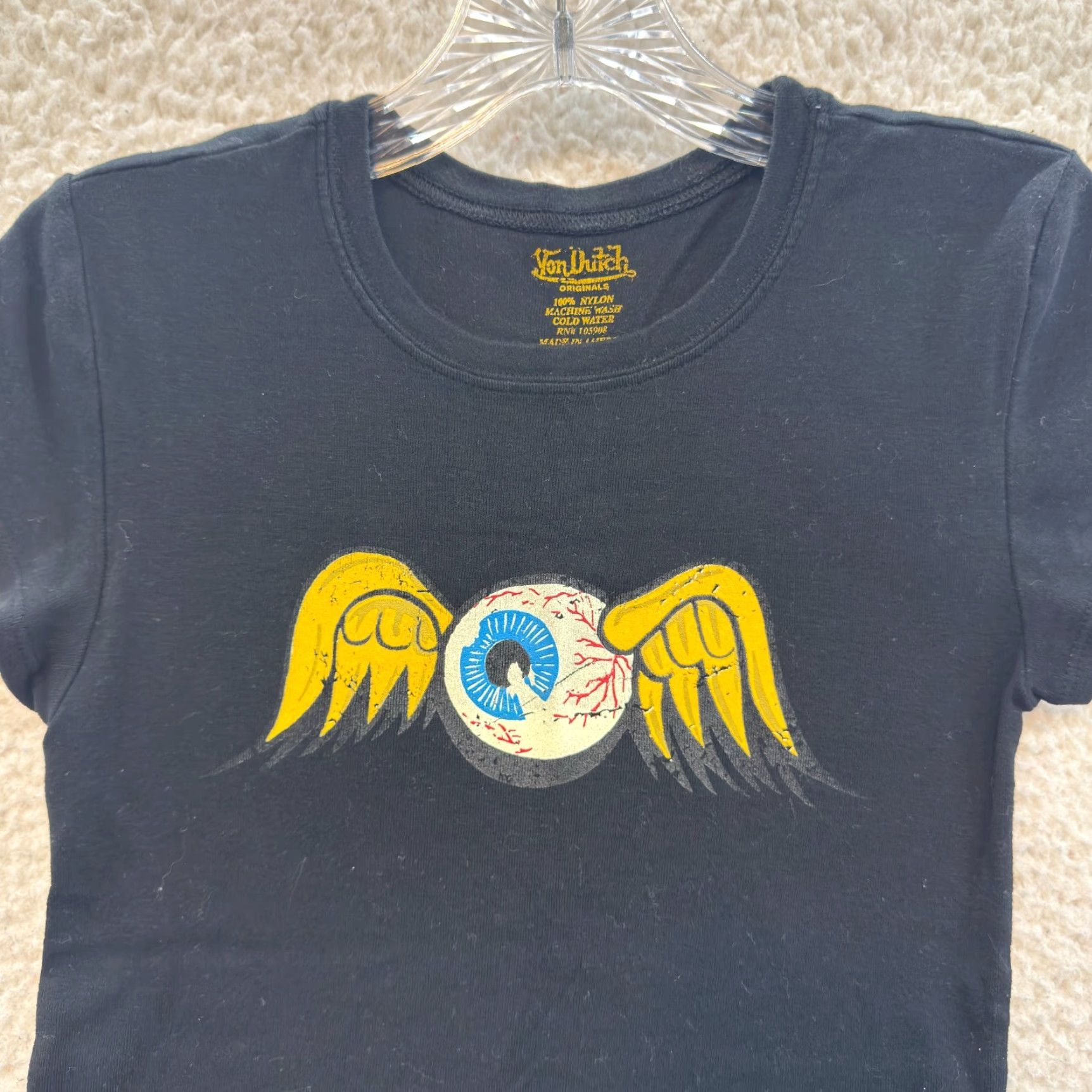 Von Dutch VINTAGE Von Dutch T-Shirt Top Womens Small Medium Flying Eyeball Graphic Shirt S Black Grunge 90s Mens Women? Size S / US 4 / IT 40 - 3 Thumbnail