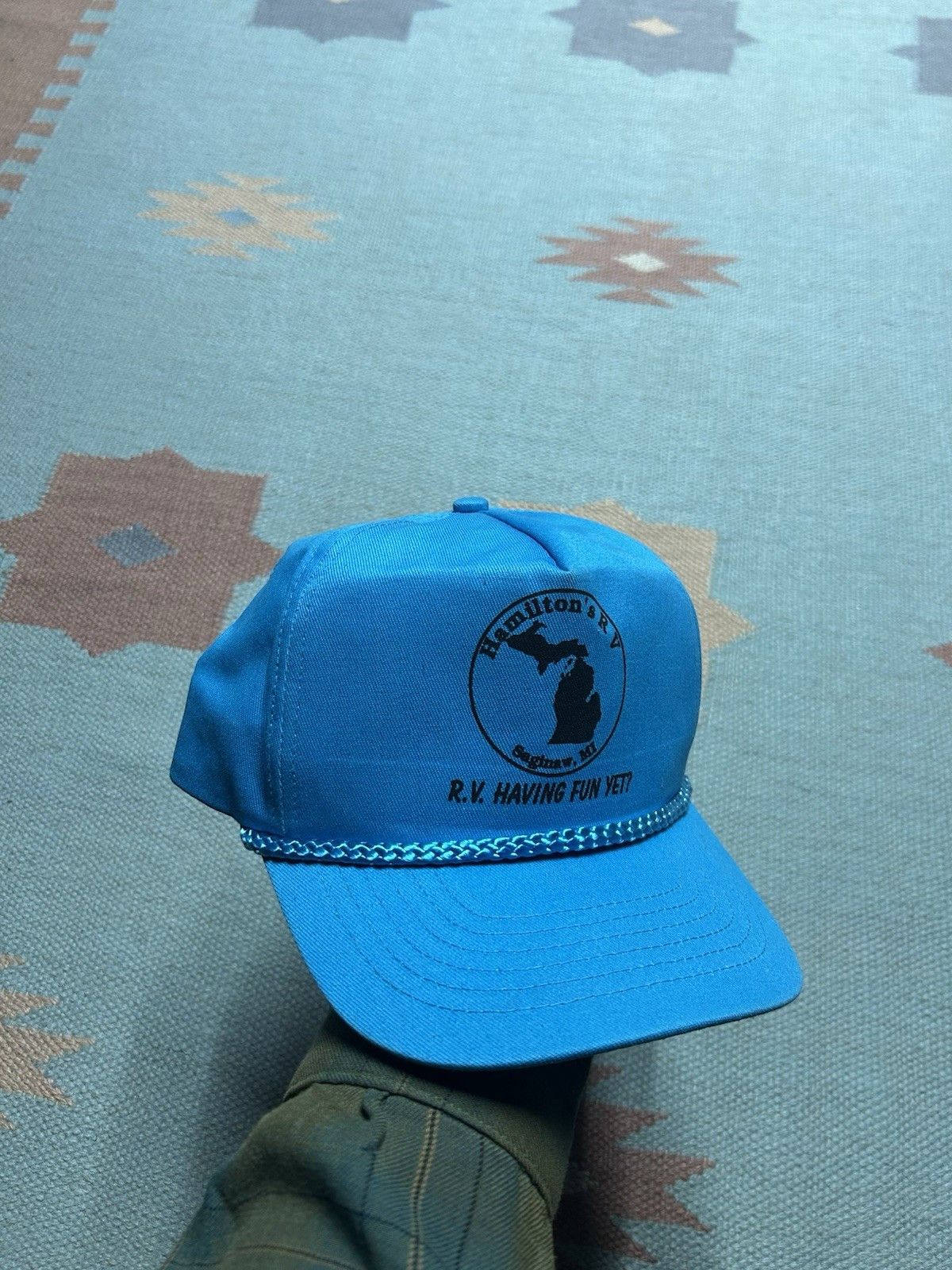 Vintage Vtg SnapBack hat Hamilton’s RV Saginaw Michigan blue rope Size ONE SIZE - 1 Thumbnail