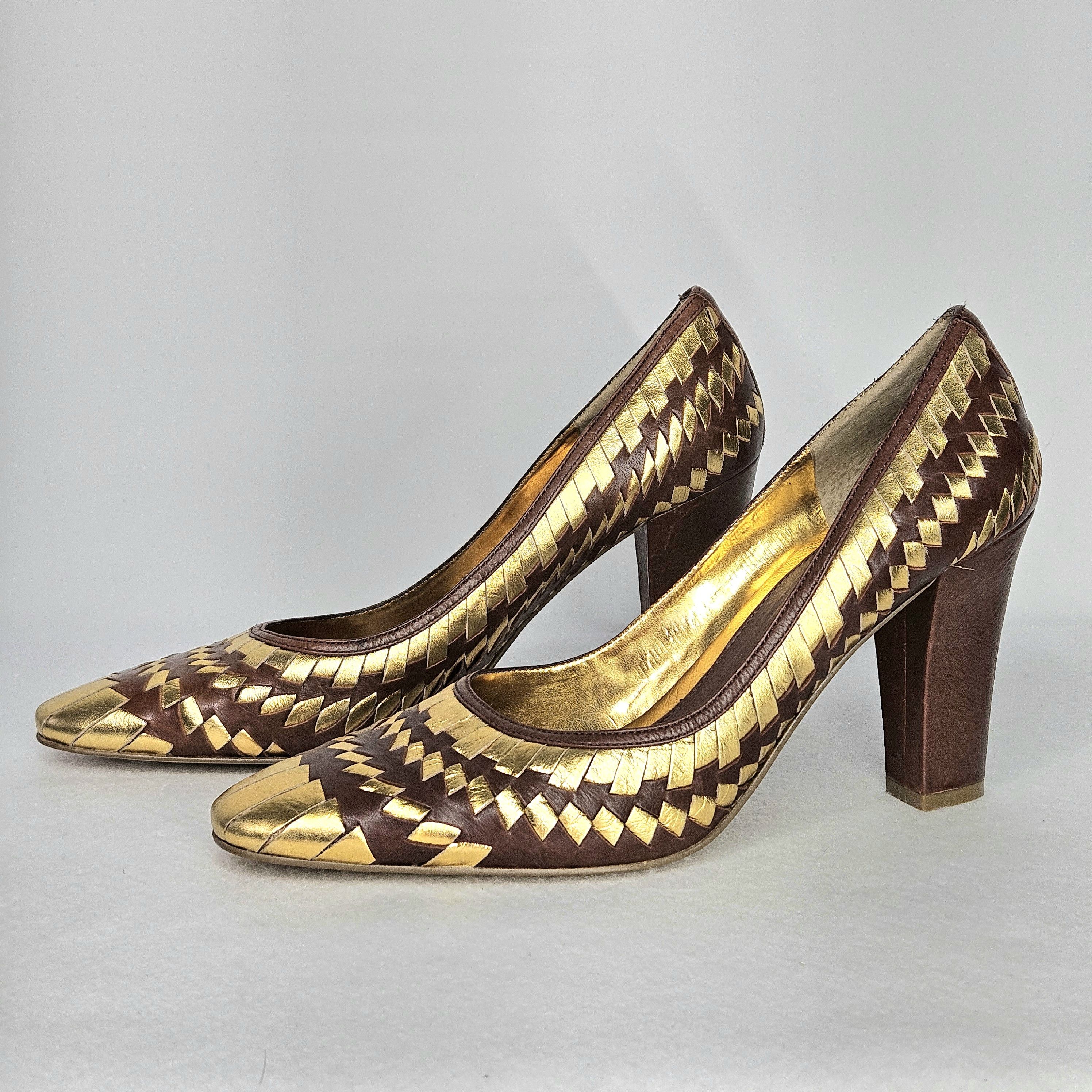 Other Enzo Angiolini Size 10 NEW Pumps Woven Gold Brown Leather Size US 10 / IT 40 - 4 Thumbnail