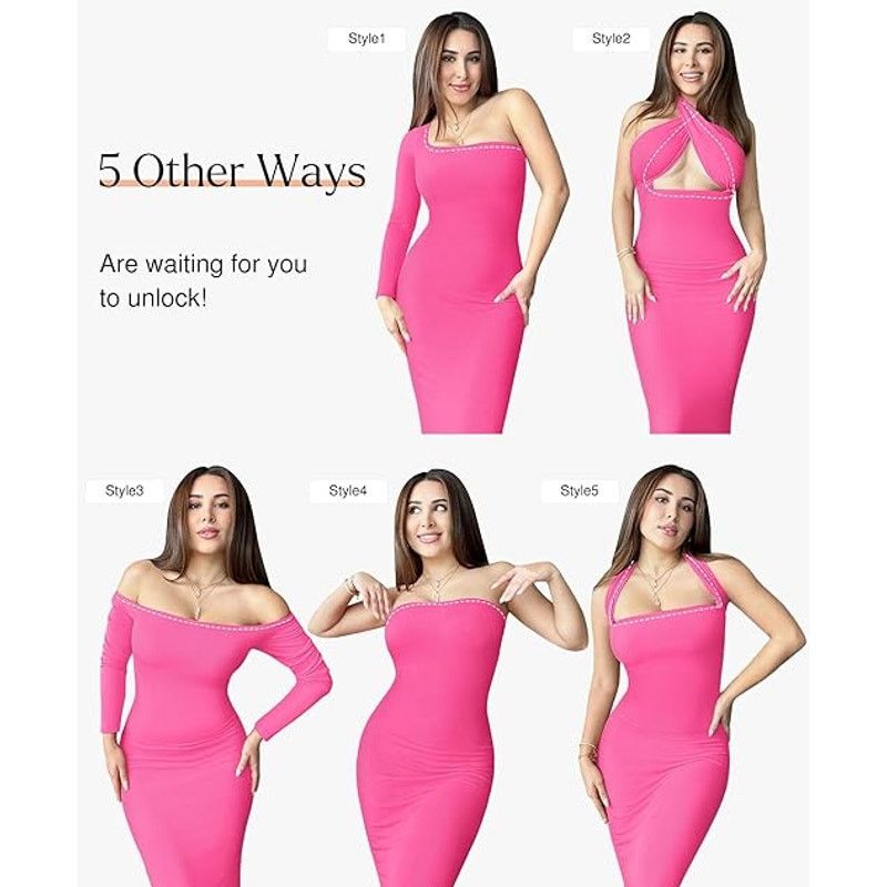 Other Long Sleeve Midi Dress Bodycon Party Dress Shapewear Size XL / US 12-14 / IT 48-50 - 3 Thumbnail