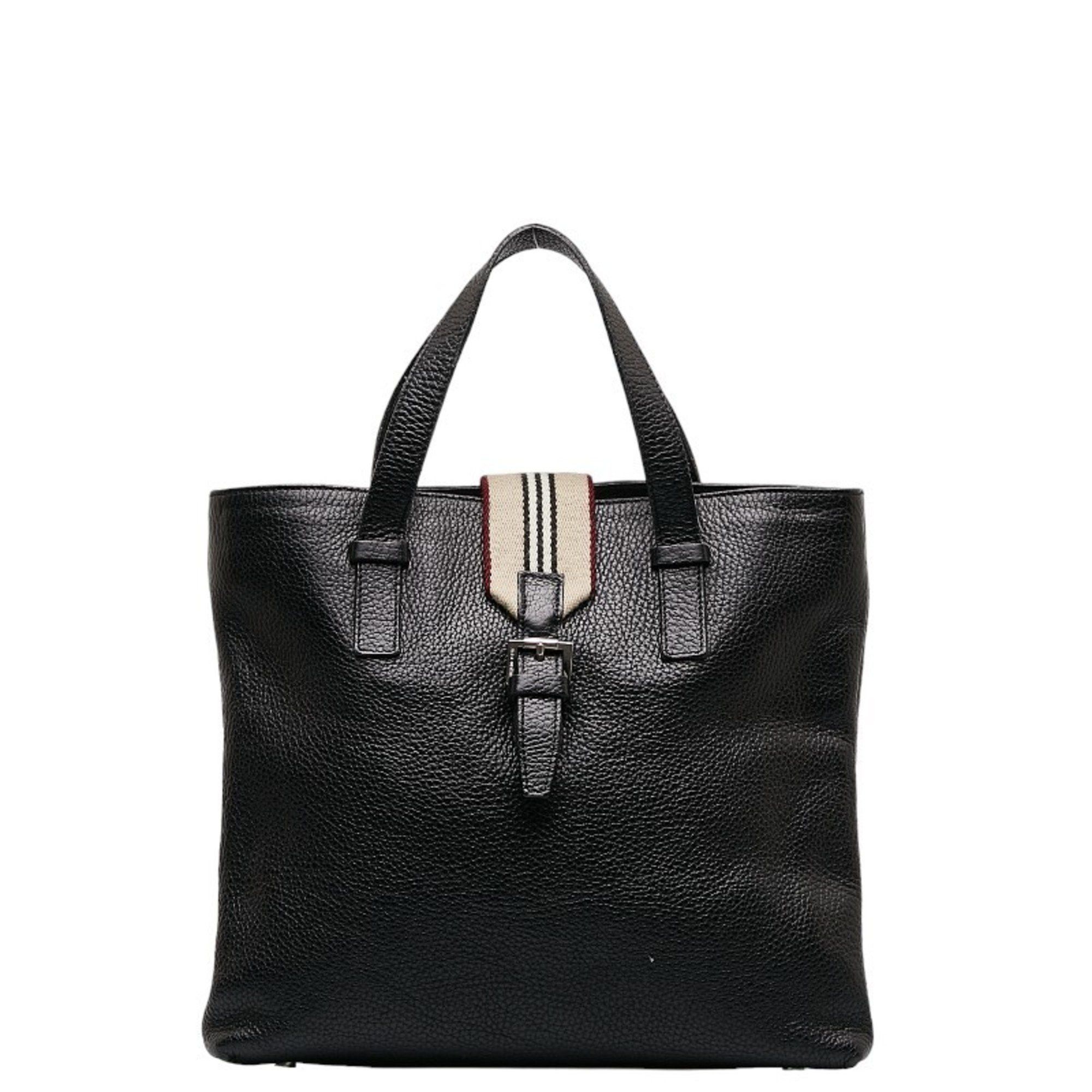 image of Burberry Striped Handbag Tote Bag Black Leather Women's Burberry