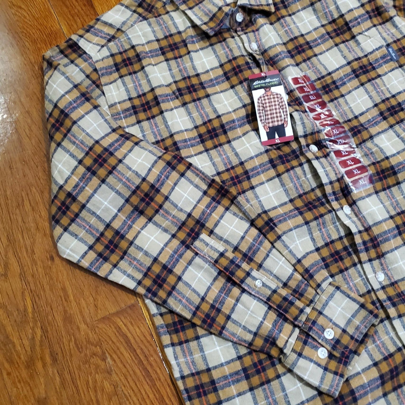 Eddie Bauer Eddie Bauer Bristol Flannel Shirt Mens XL Plaid Long Sleeve Button-Up Beige Tan Brown Blue Pocket Logo Size US XL / EU 56 / 4 - 2 Thumbnail