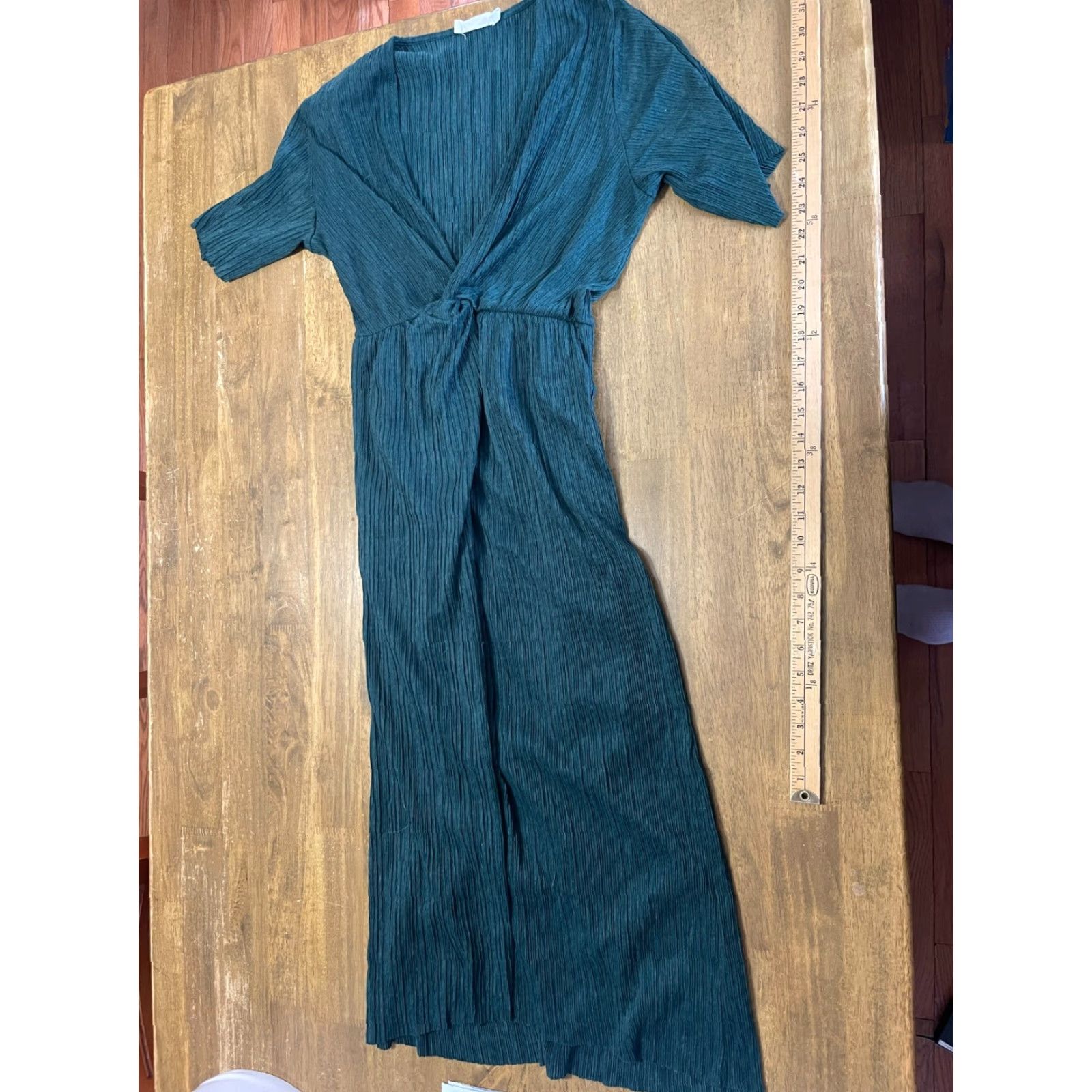Vintage All in Favor Dress Womens Size Small Green V-neck Short Sleeve Ribbed Maxi Size 28" / US 6 / IT 42 - 2 Thumbnail