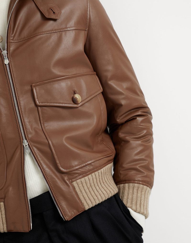 Brunello Cucinelli o1w1db10226 Padded Leather Jacket in Dark Brown Size US M / EU 48-50 / 2 - 4 Thumbnail