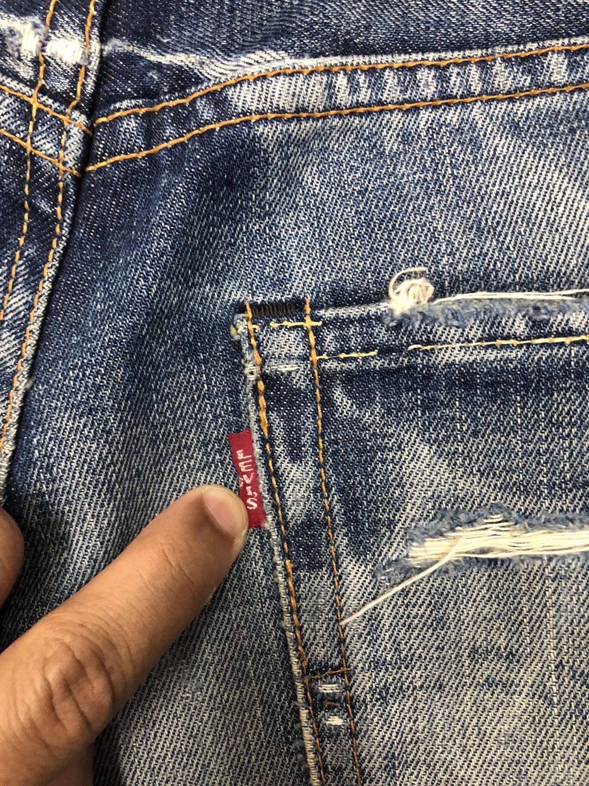 Kapital 🔥LEVIS 501 BIG E SELVEDGE DISTRESS DENIM JEANS Size US 29 - 17 Thumbnail