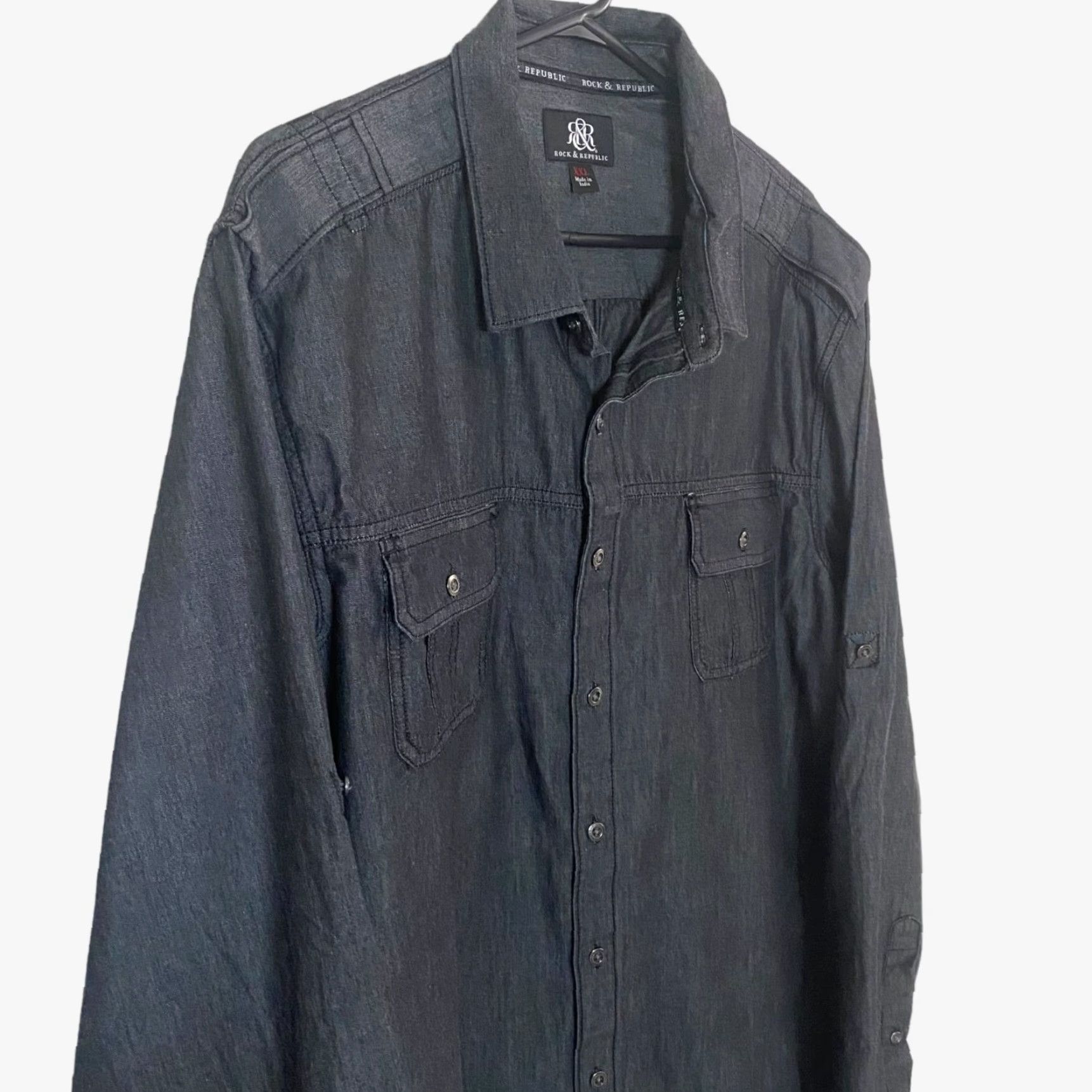 Vintage VINTAGE Rock & Republic Button Up Shirt Men 2XL Denim Long Sleeve Black Gothic Rock Pocketed 2 Chest Pockets Mens XXL Button-Front Shirt Size US XXL / EU 58 / 5 - 5 Thumbnail