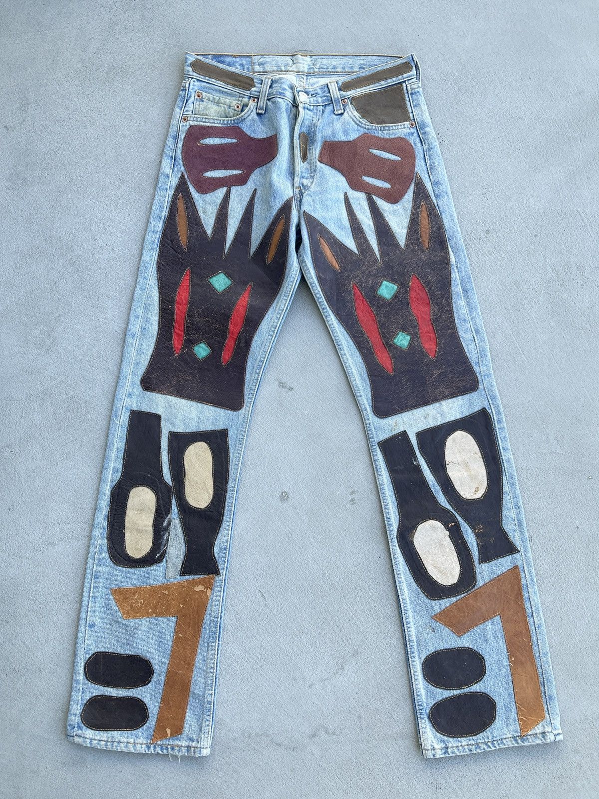 Handmade Crazy 00s Levi's Japan 501 Handmade Leather Patch Denim Size US 30 / EU 46 - 1 Thumbnail