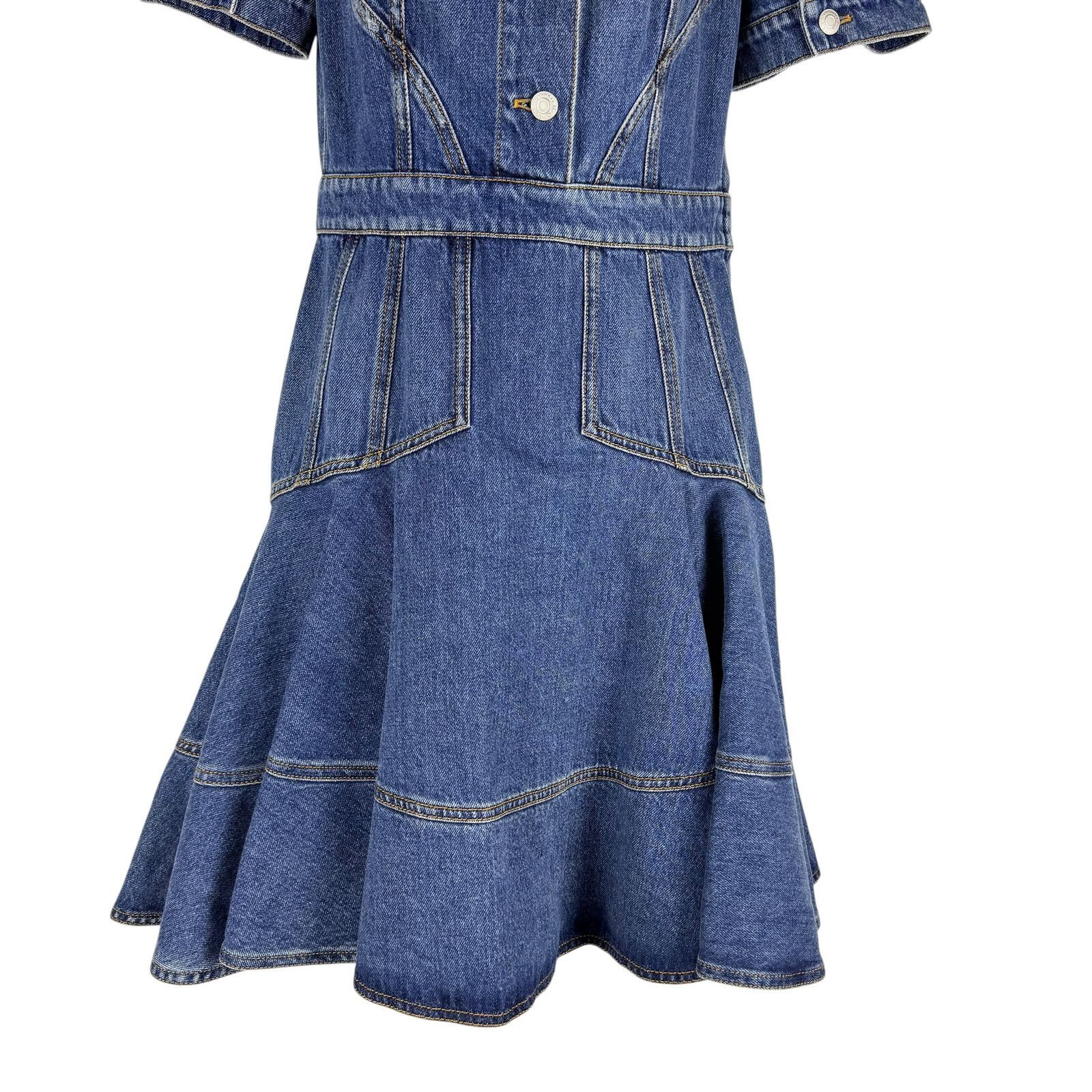 Alexander McQueen Alexander Mcqueen Denim Puff Sleeve Flare Short Dress Blue Size S / US 4 / IT 40 - 4 Thumbnail