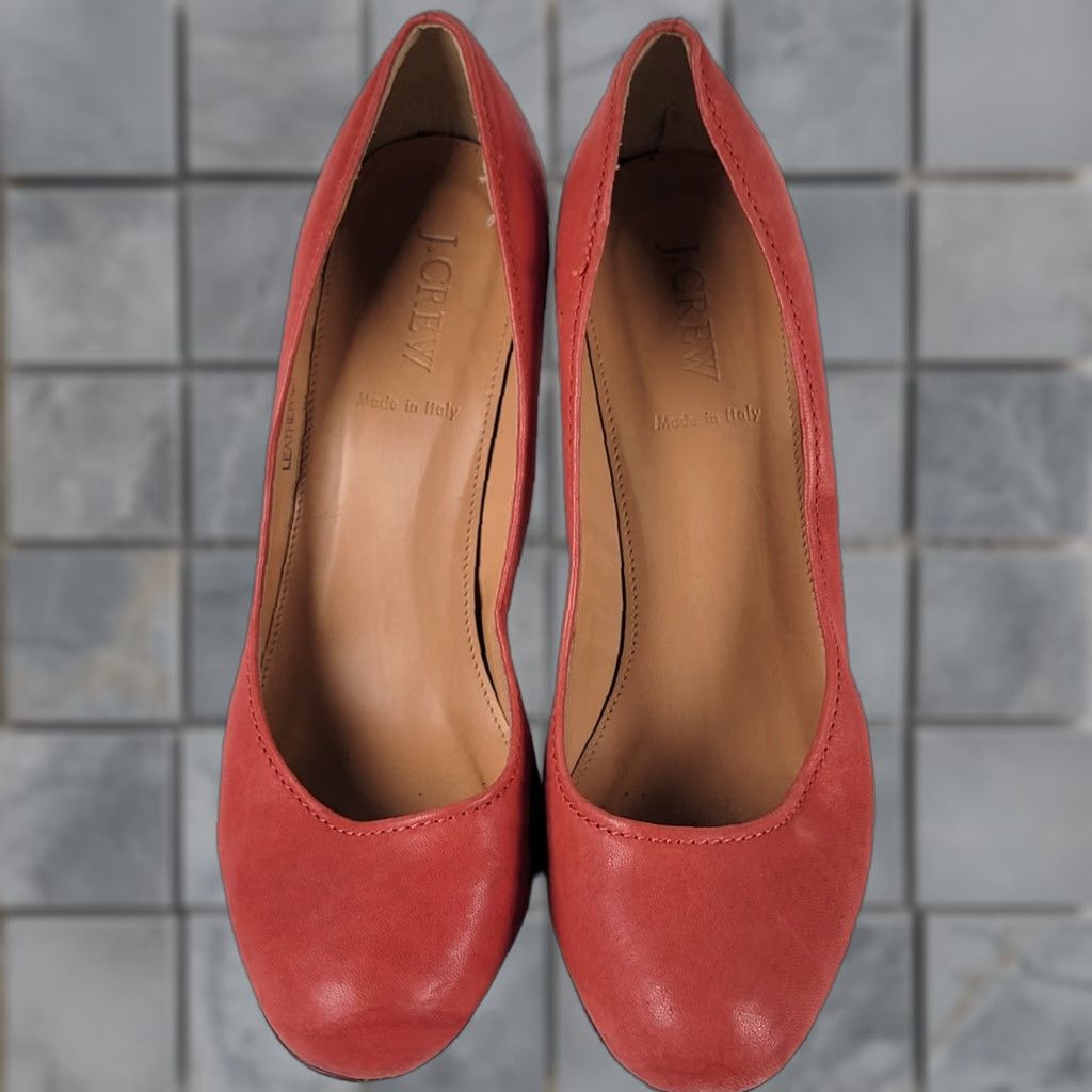 J.Crew J. Crew Pumps Coral Leather Heels Round Toe Slip On 9.5 Women City Modern Classic Colorful Stiletto Heel - Made in Italy Size US 10 / IT 40 - 1 Thumbnail