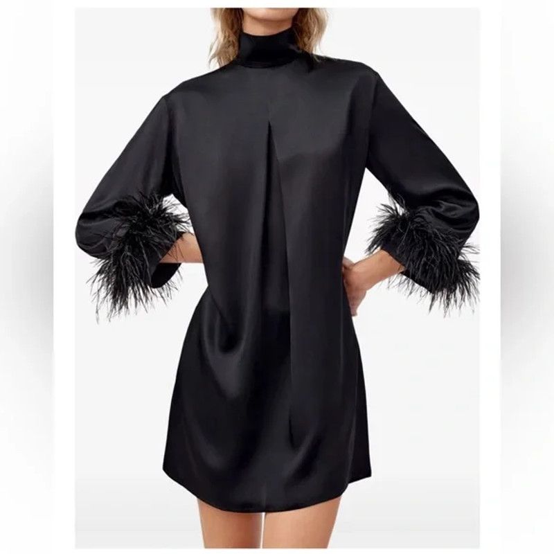 Sleeper NWT Sleeper Black Party Shirt Dress, Detachable Feathers XS Size XS / US 0-2 / IT 36-38 - 4 Thumbnail