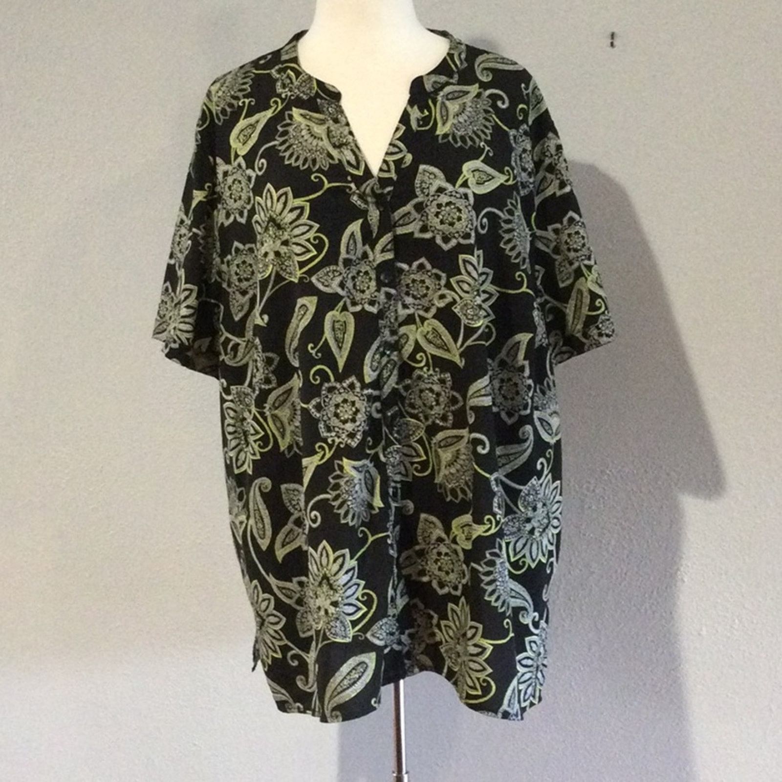 Other Catherines Blk/Green Paisley Button Front Top 3X 26/28W Size 3XL / US 20-22 - 1 Thumbnail