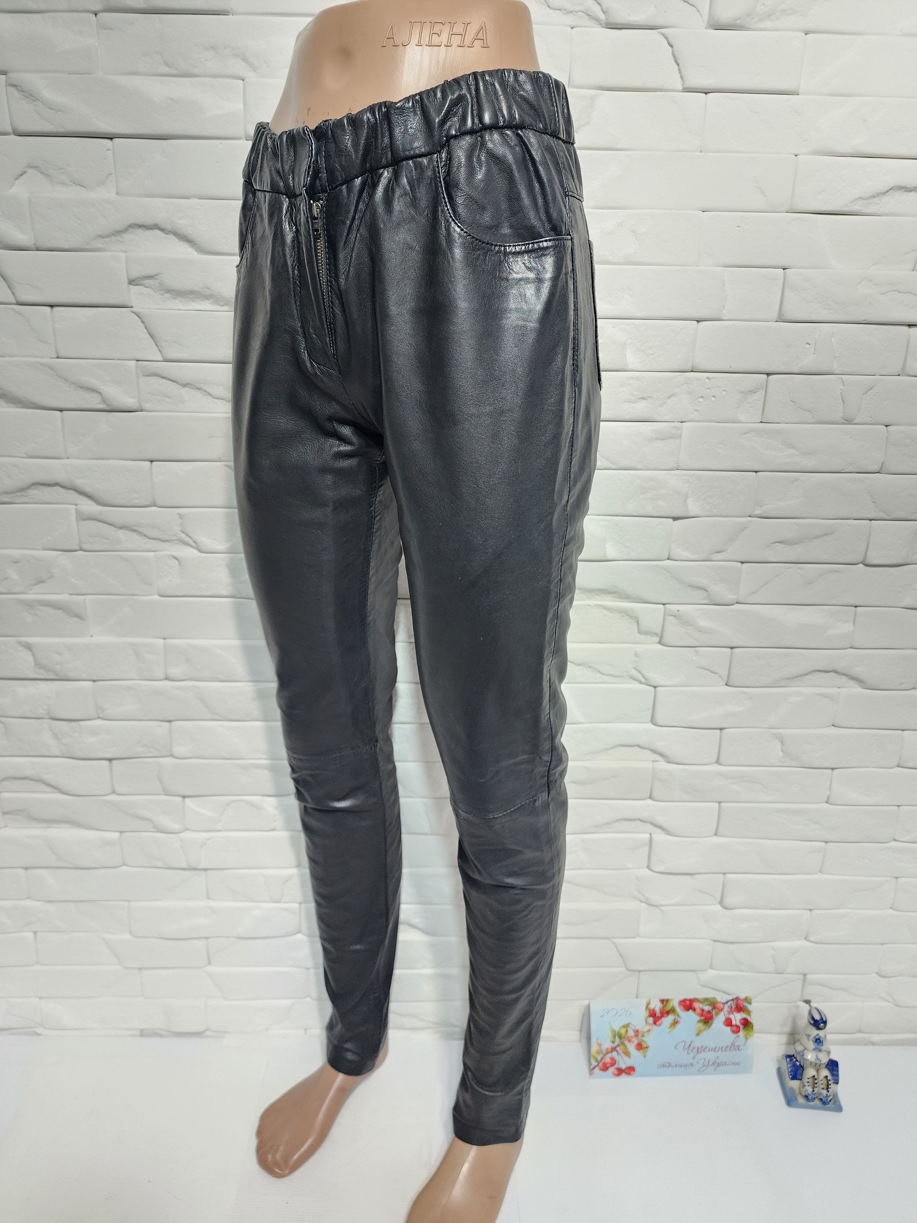 Genuine Leather Black Leather Pants: Women's Denim Style Leather Trousers Size 31" - 2 Thumbnail