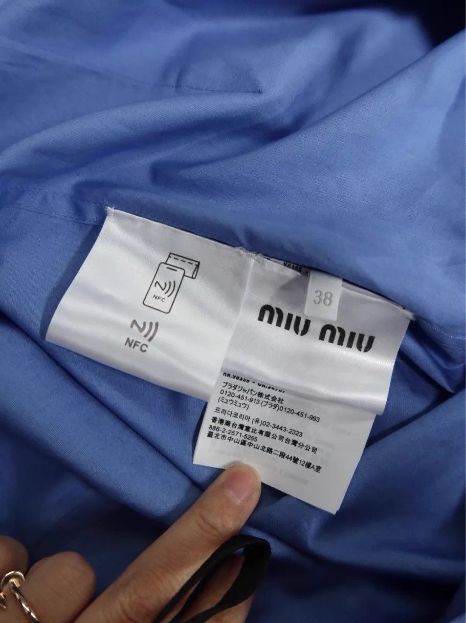 Miu Miu MIU MIU Women's Sapphire Blue Logo Embroidered LS Shirt 38 Size XS / US 0-2 / IT 36-38 - 4 Thumbnail