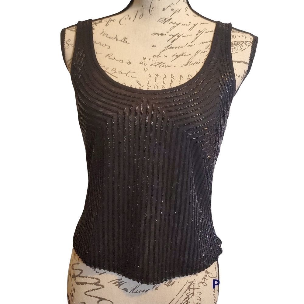 Bergdorf Goodman Carmen Marc Valvo Bergdorf Goodman Sz Med Black Beaded Scoop Size M / US 6-8 / IT 42-44 - 1 Thumbnail