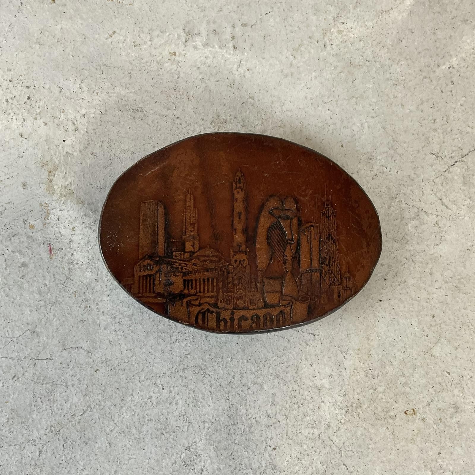 Vintage RARE Vintage 1983 Chicago stamped tooled leather belt buckle Size ONE SIZE - 1 Thumbnail