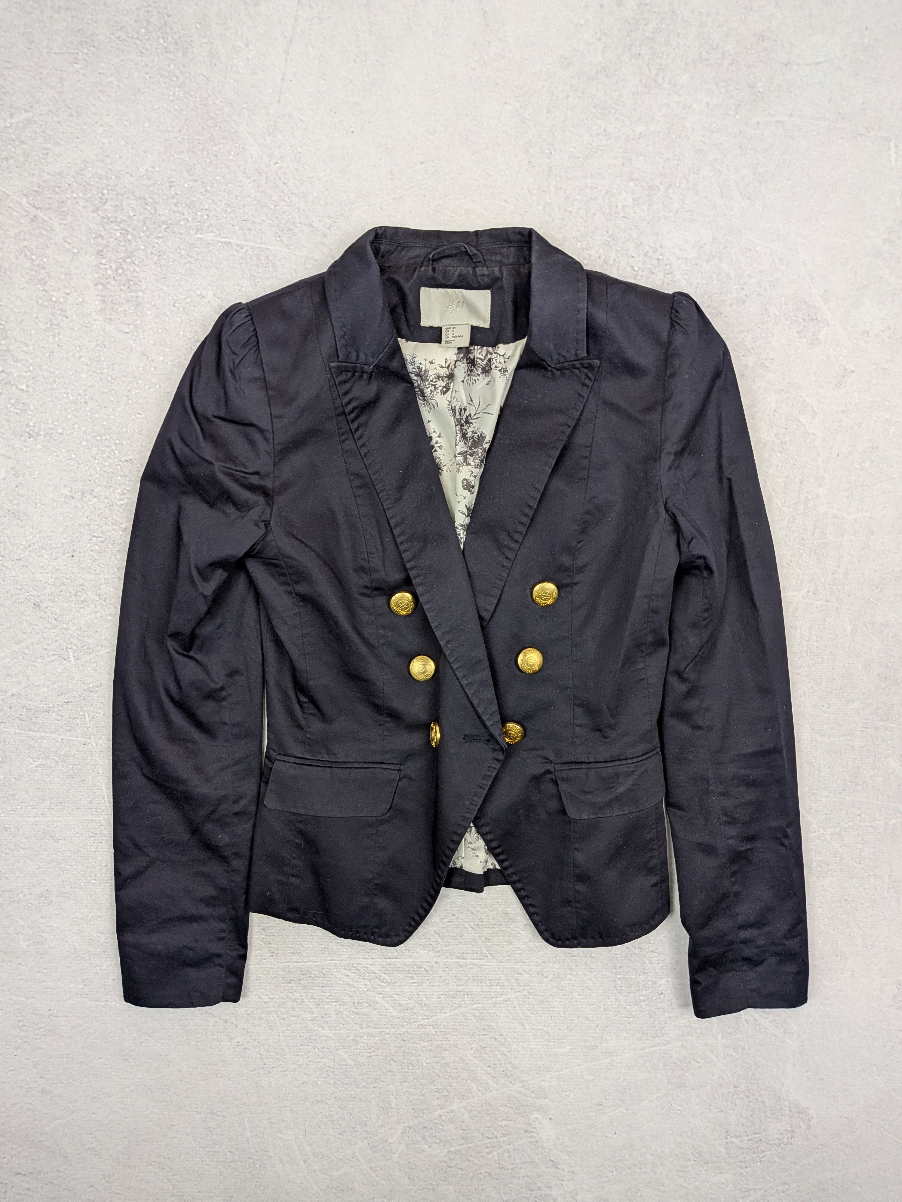 H&M H&M Navy Military Avant-garde Blazer Size 34 / XS Women Size XS / US 0-2 / IT 36-38 - 2 Thumbnail