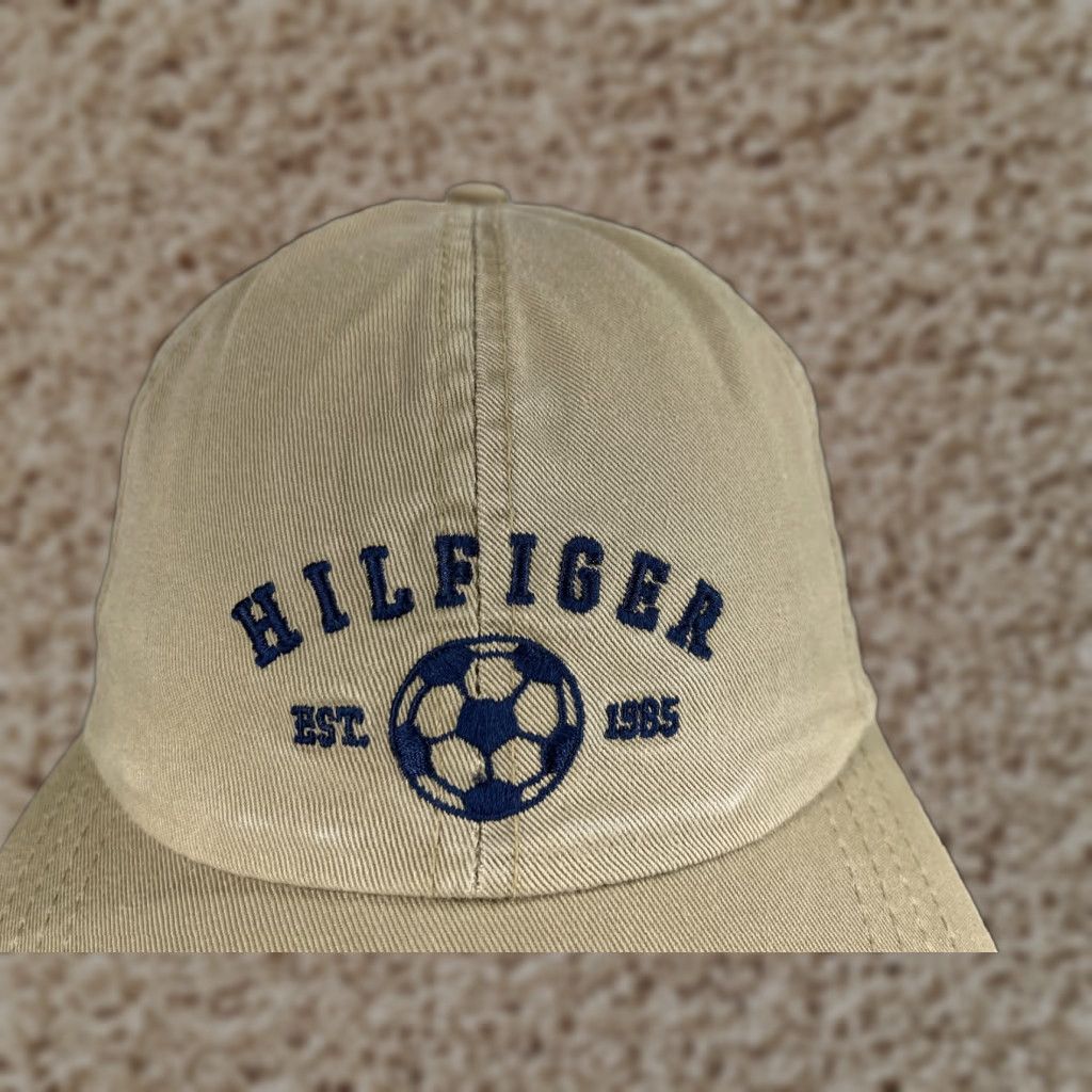 Tommy Hilfiger Tommy Hilfiger Hat Cap Strap Back Adult One Size Beige Soccer Ball 1985 Cotton Baseball Cap Mens Size ONE SIZE - 1 Thumbnail